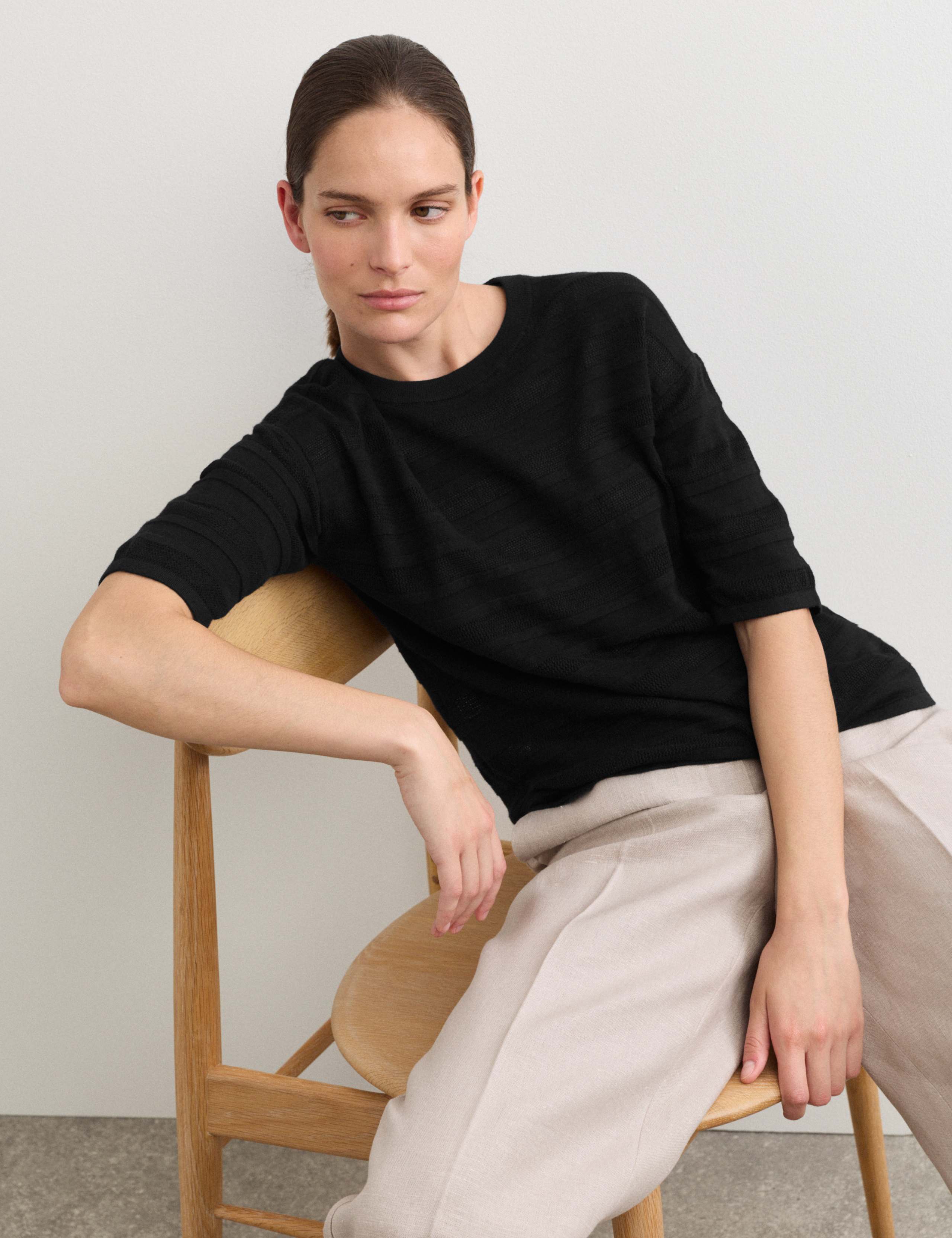 Cotton Rich Pointelle T-Shirt with Cashmere 1 of 7