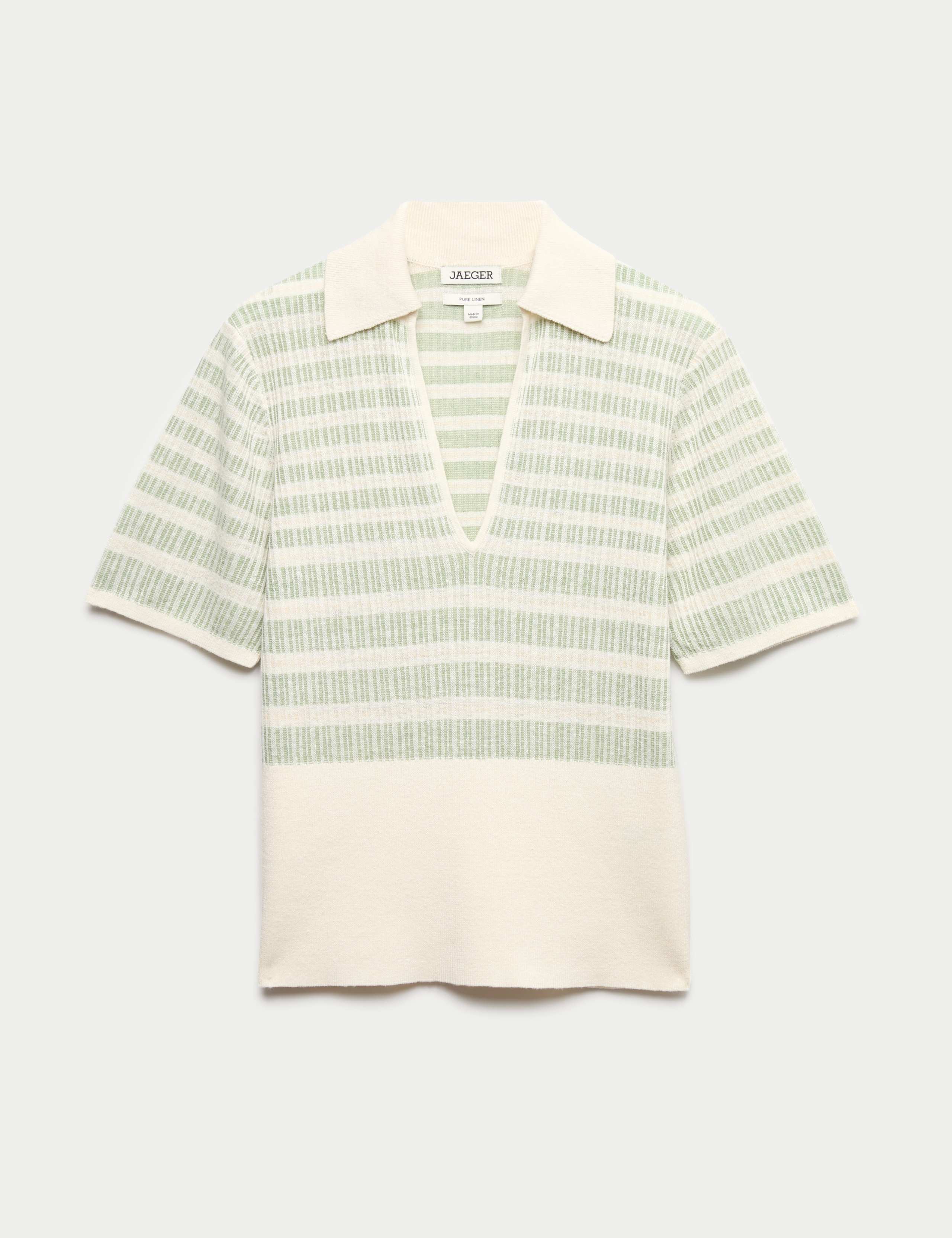 Linen Rich Striped Collared Knitted T-Shirt 2 of 7