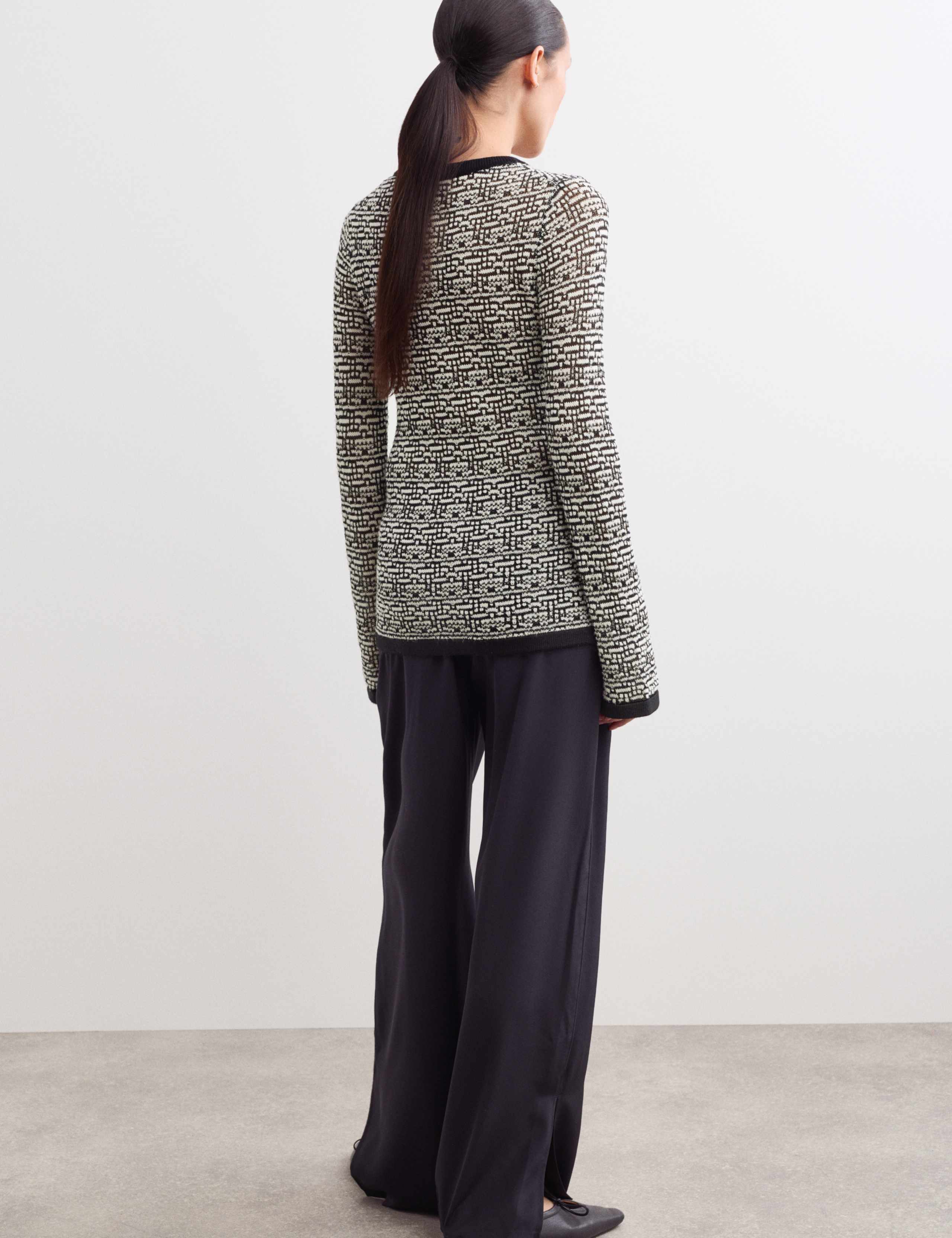 Merino Wool Rich Textured Crew Neck Cardigan 5 of 5