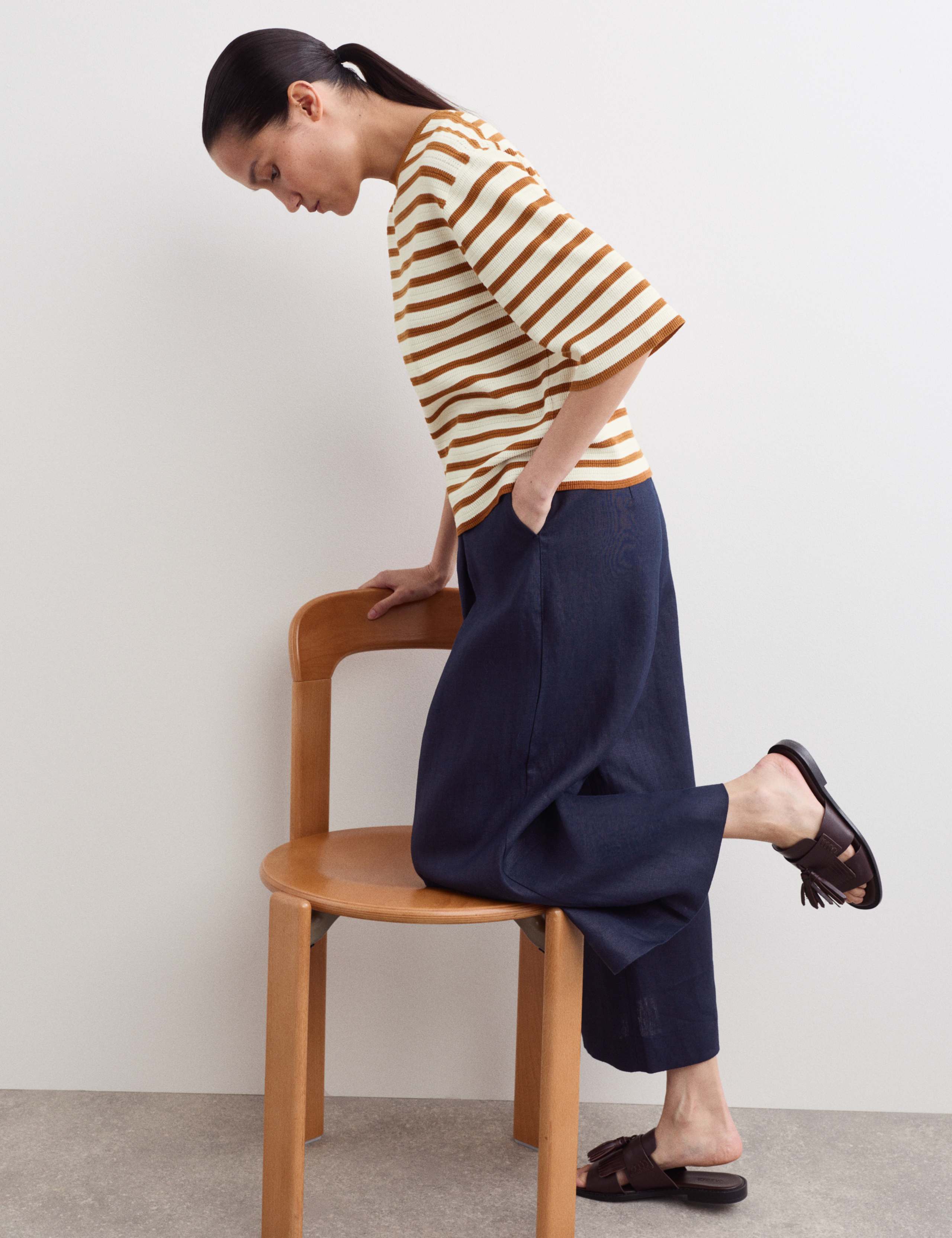Cotton Blend Striped Relaxed Knitted Top 5 of 6