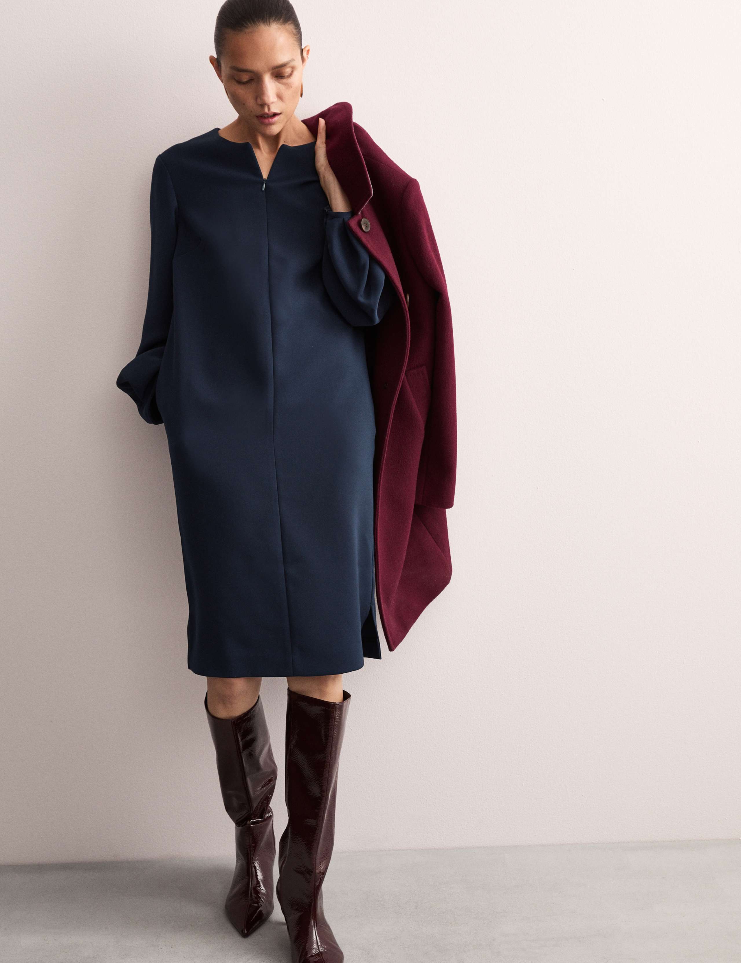 Crew Neck Knee Length Shift Dress 1 of 7