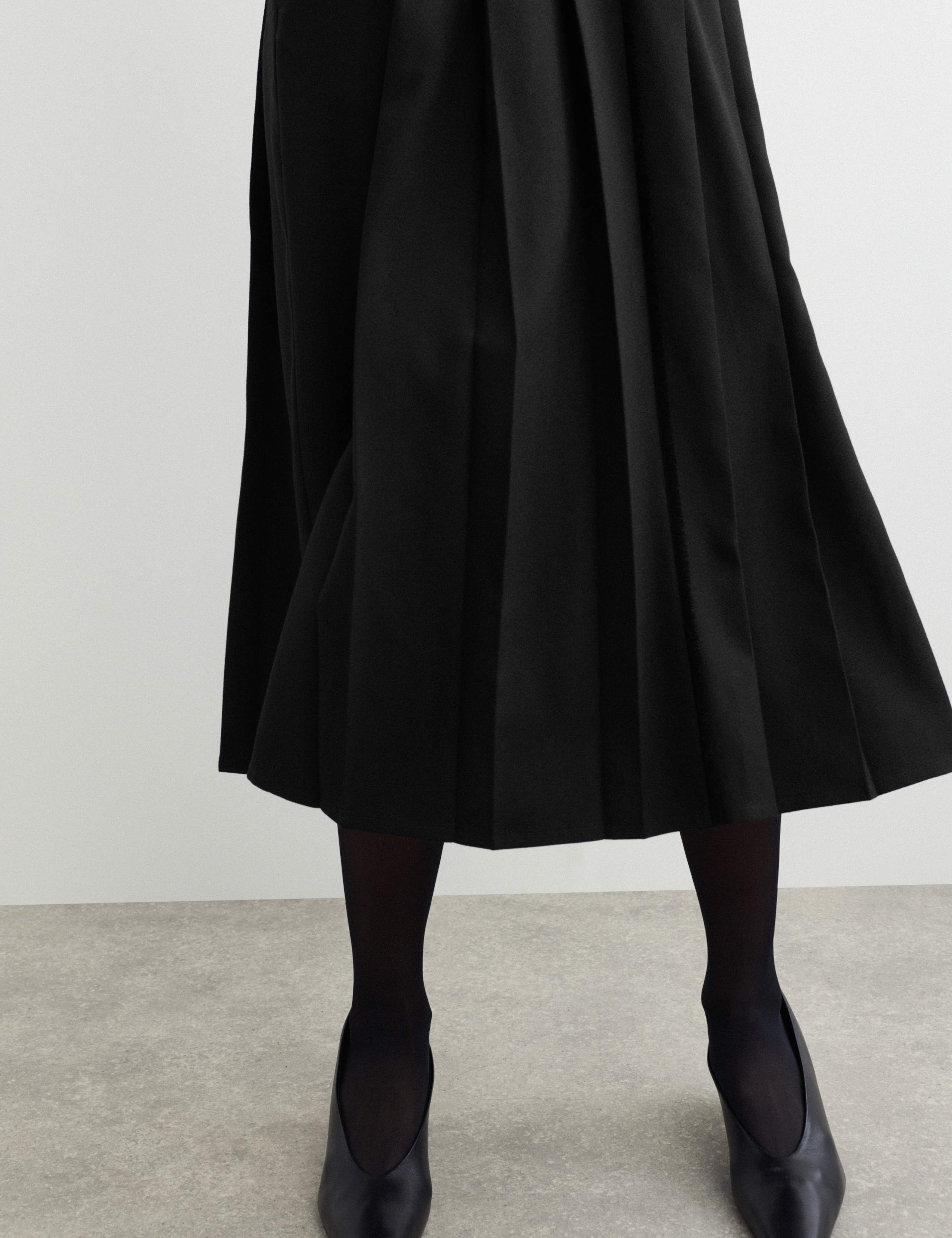 Wool Blend Pleated V Neck Midi Waisted Dress 5 of 8