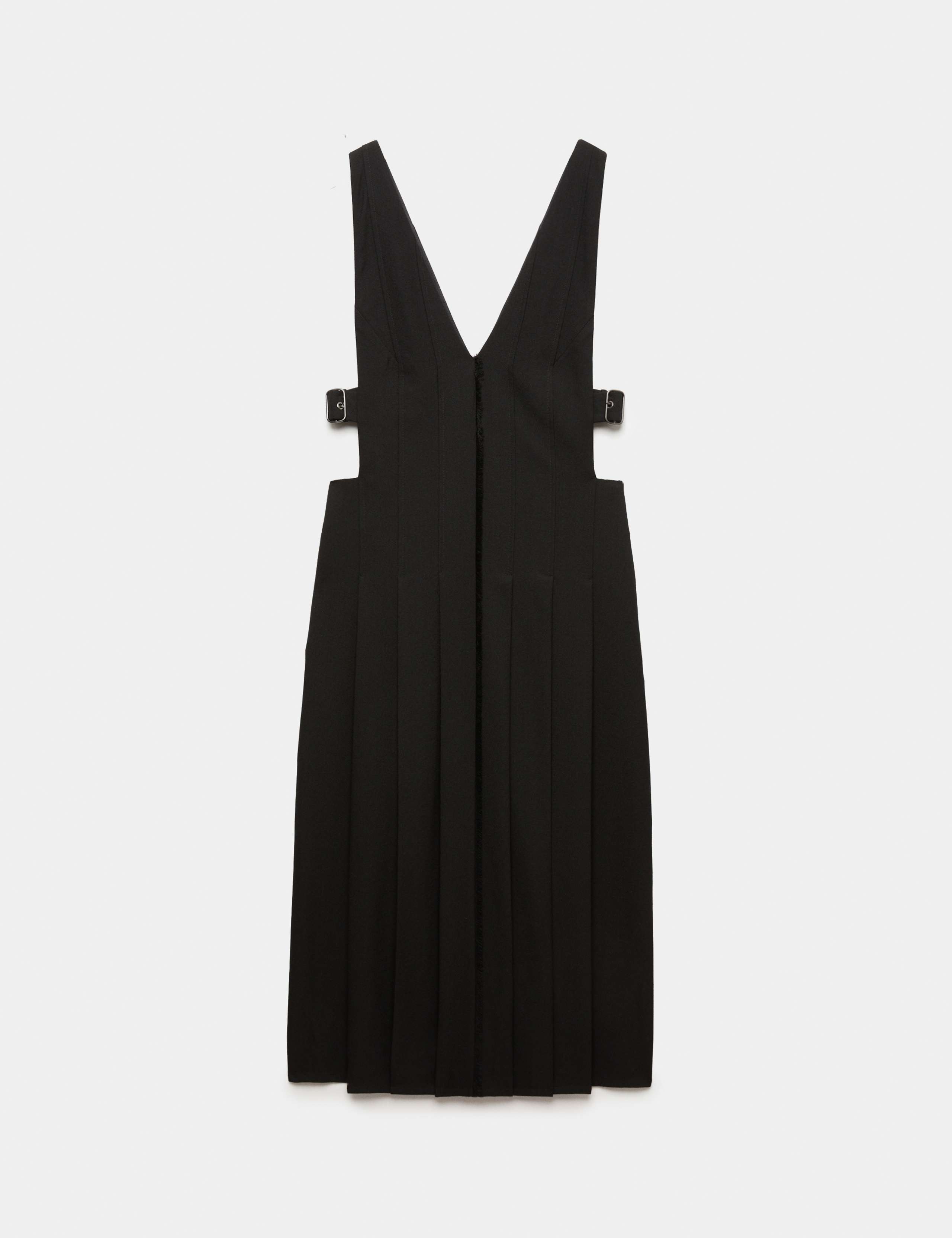 Wool Blend Pleated V Neck Midi Waisted Dress 2 of 8