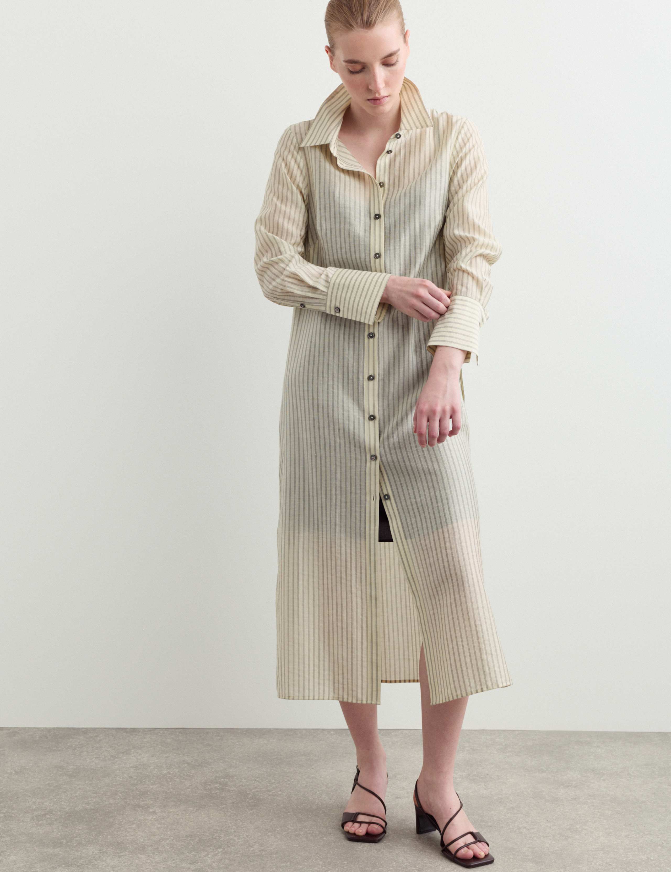 Tencel™ Rich Striped Midi Shirt Dress 1 of 7