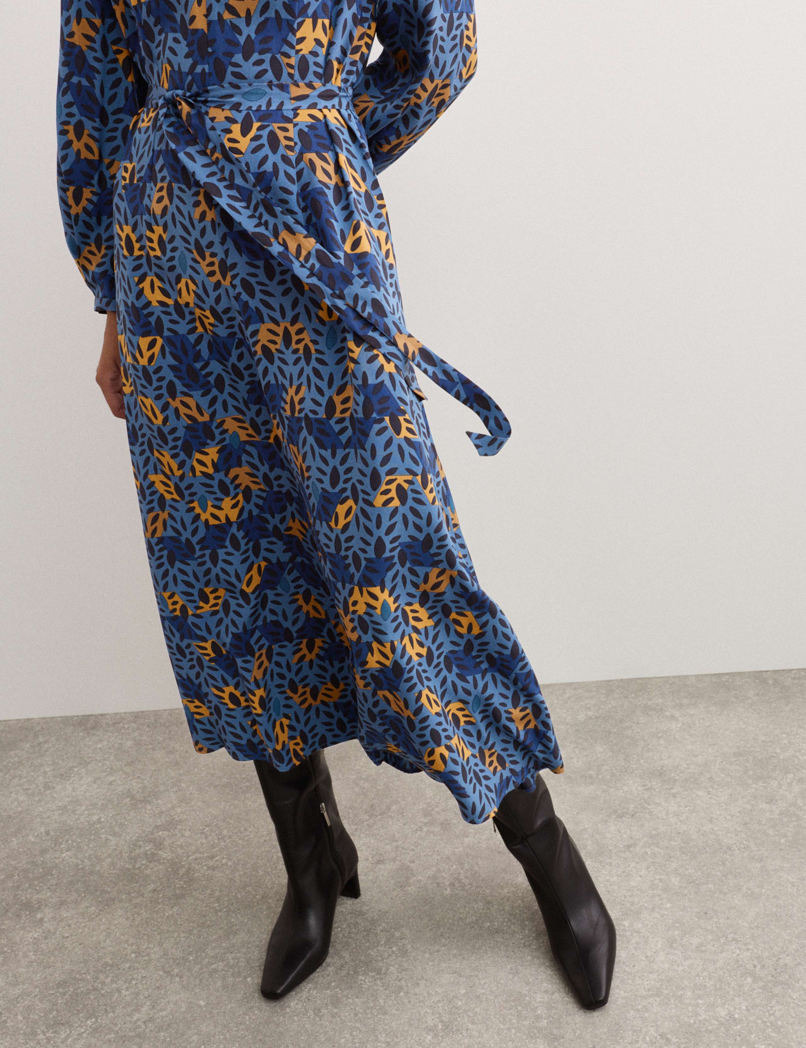 Pure Silk Leaf Print Midi Dress 3 of 7