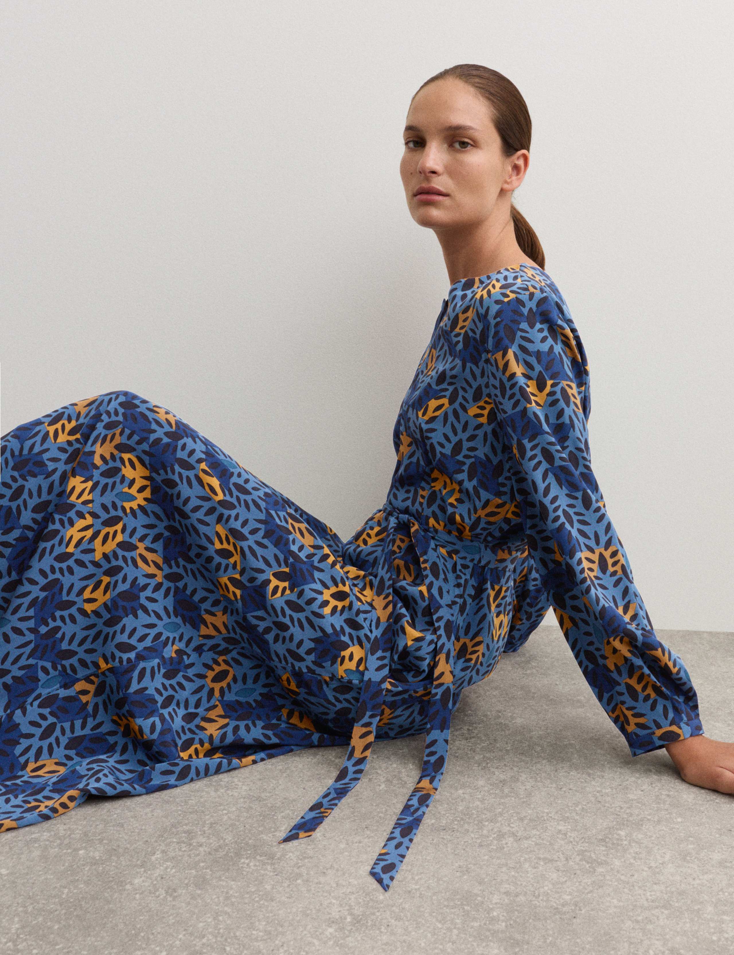 Pure Silk Leaf Print Midi Dress 4 of 7