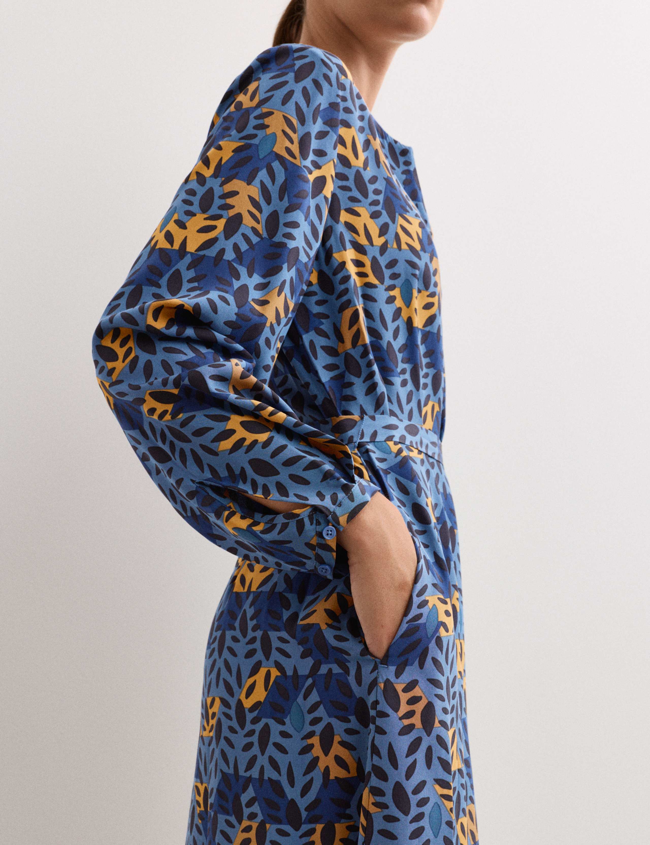 Pure Silk Leaf Print Midi Dress 6 of 7