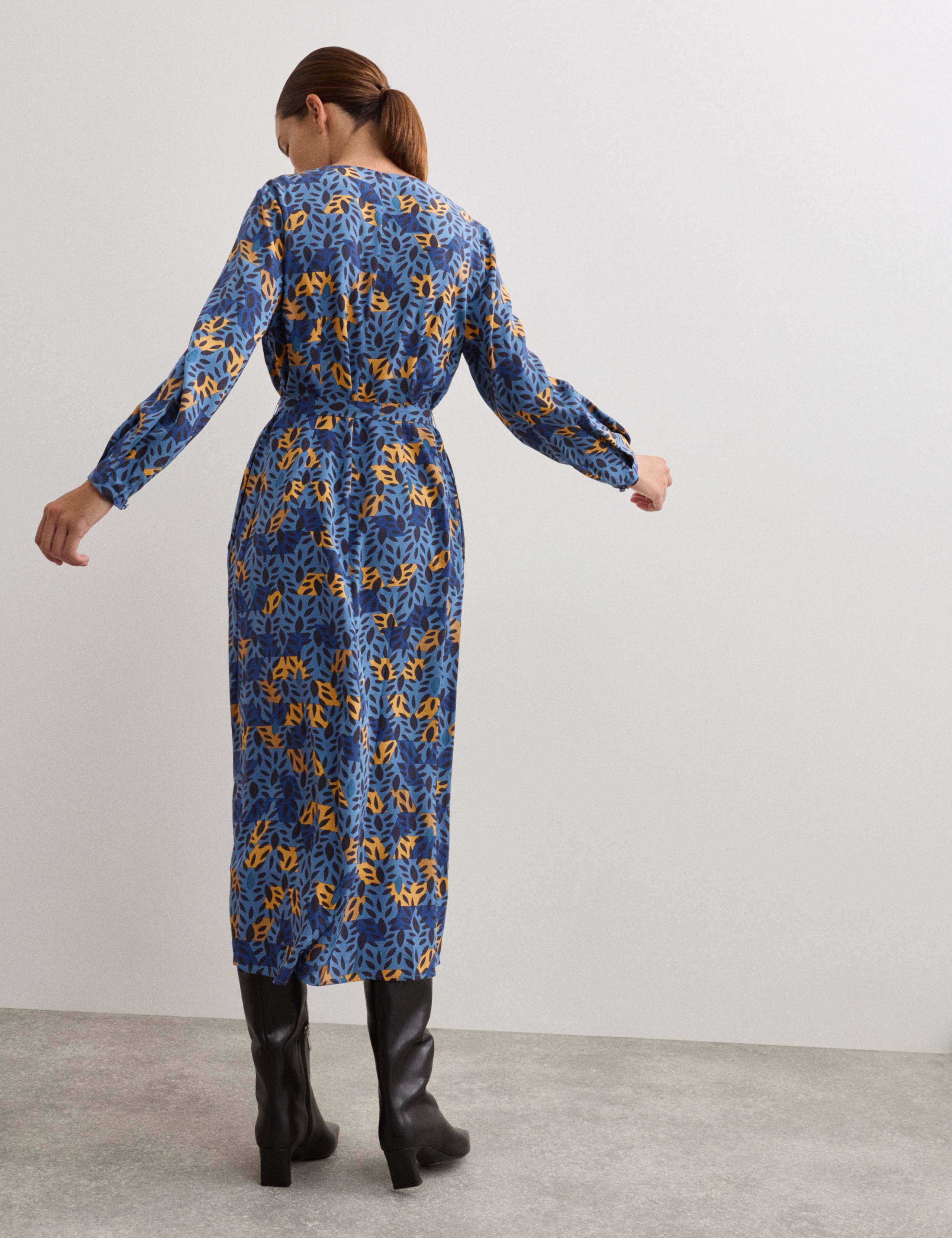 Pure Silk Leaf Print Midi Dress 7 of 7