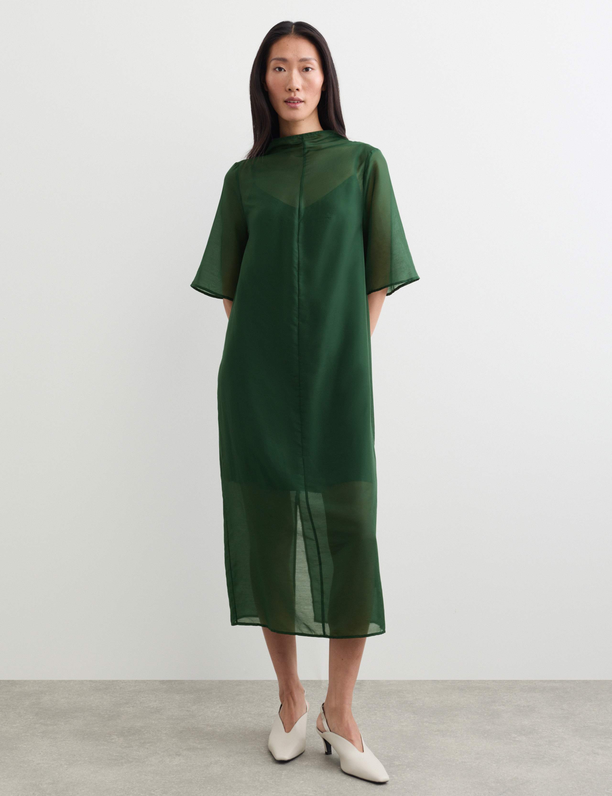 Organza Funnel Neck Midi Column Dress 1 of 6
