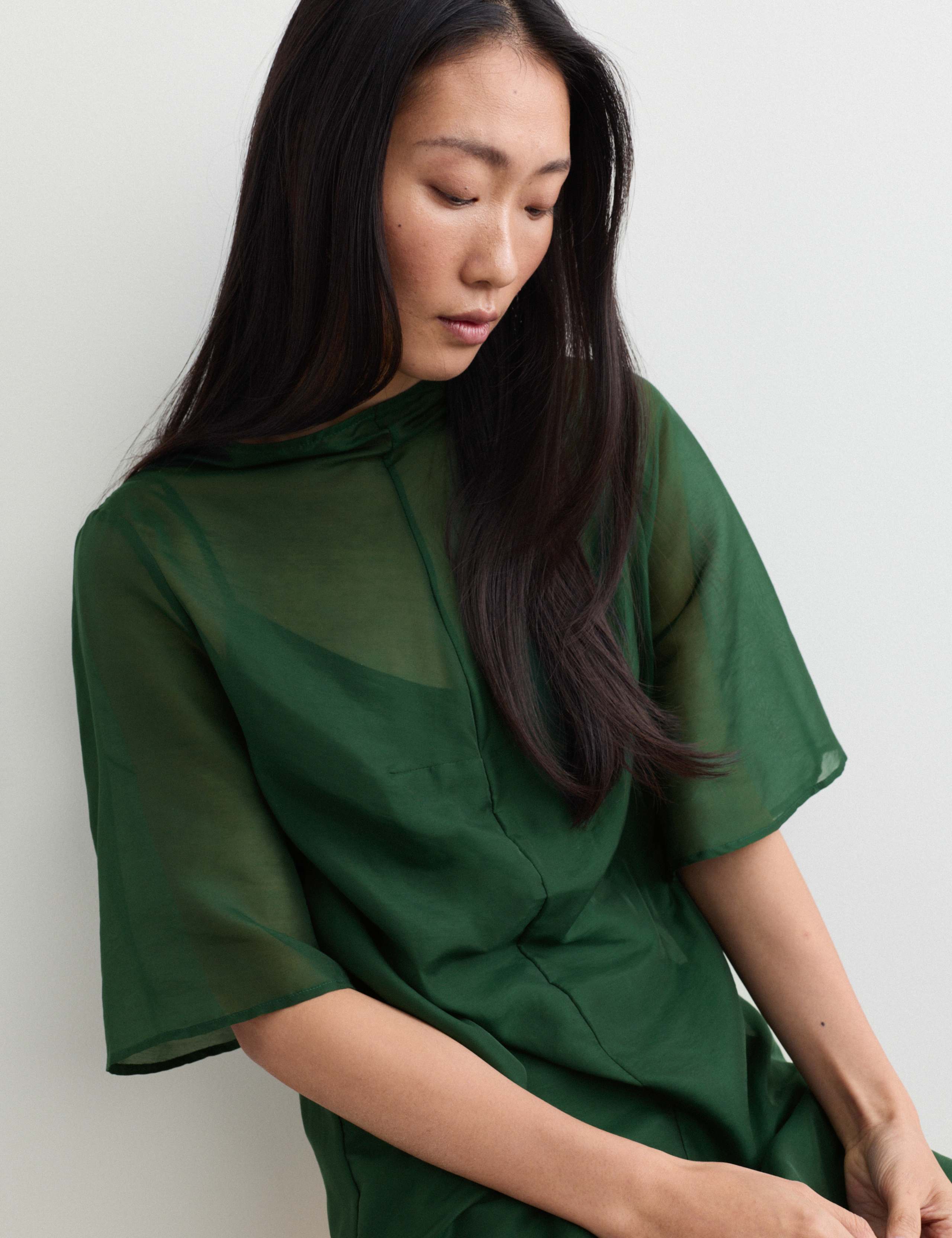 Organza Funnel Neck Midi Column Dress 4 of 6