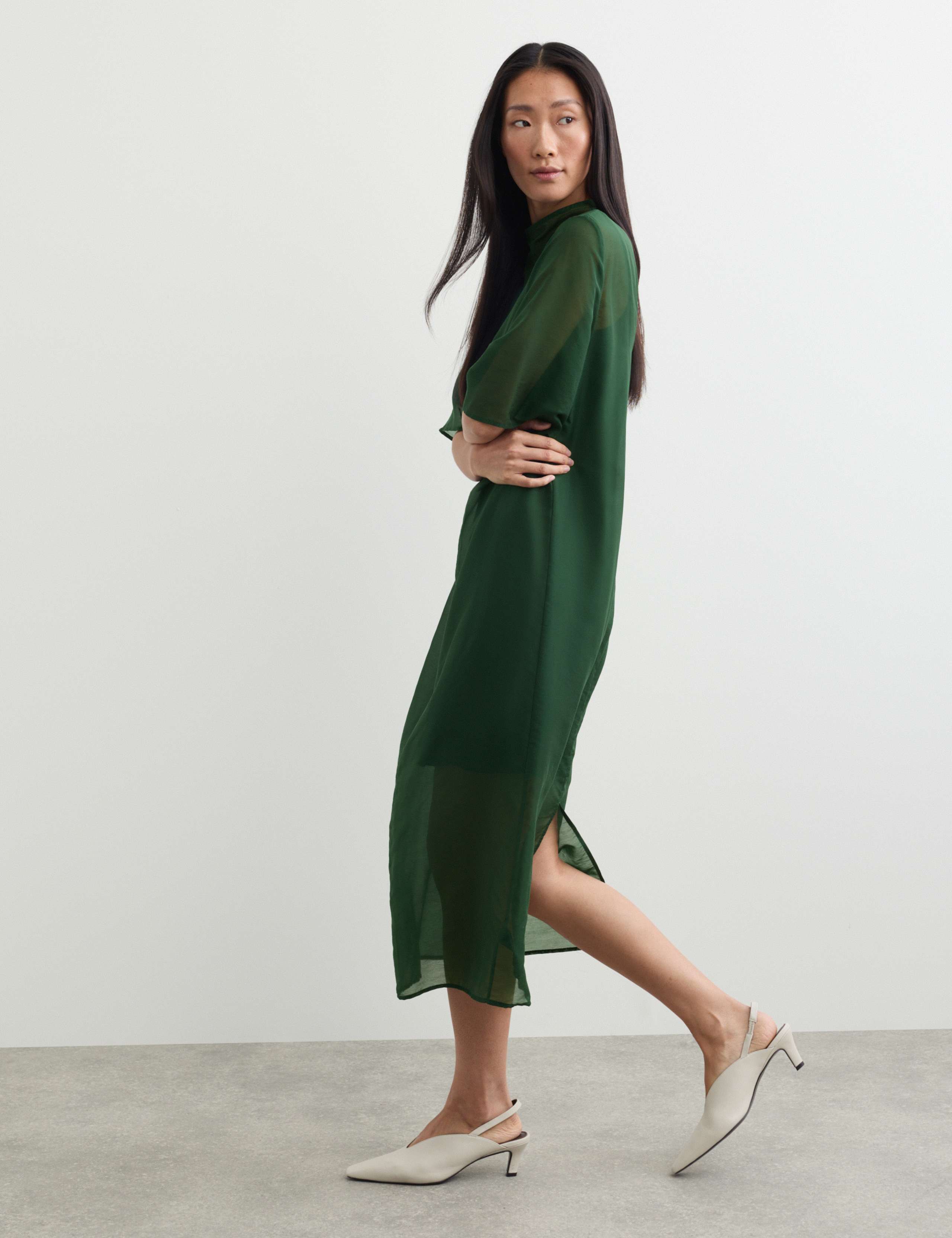 Organza Funnel Neck Midi Shift Dress 5 of 6