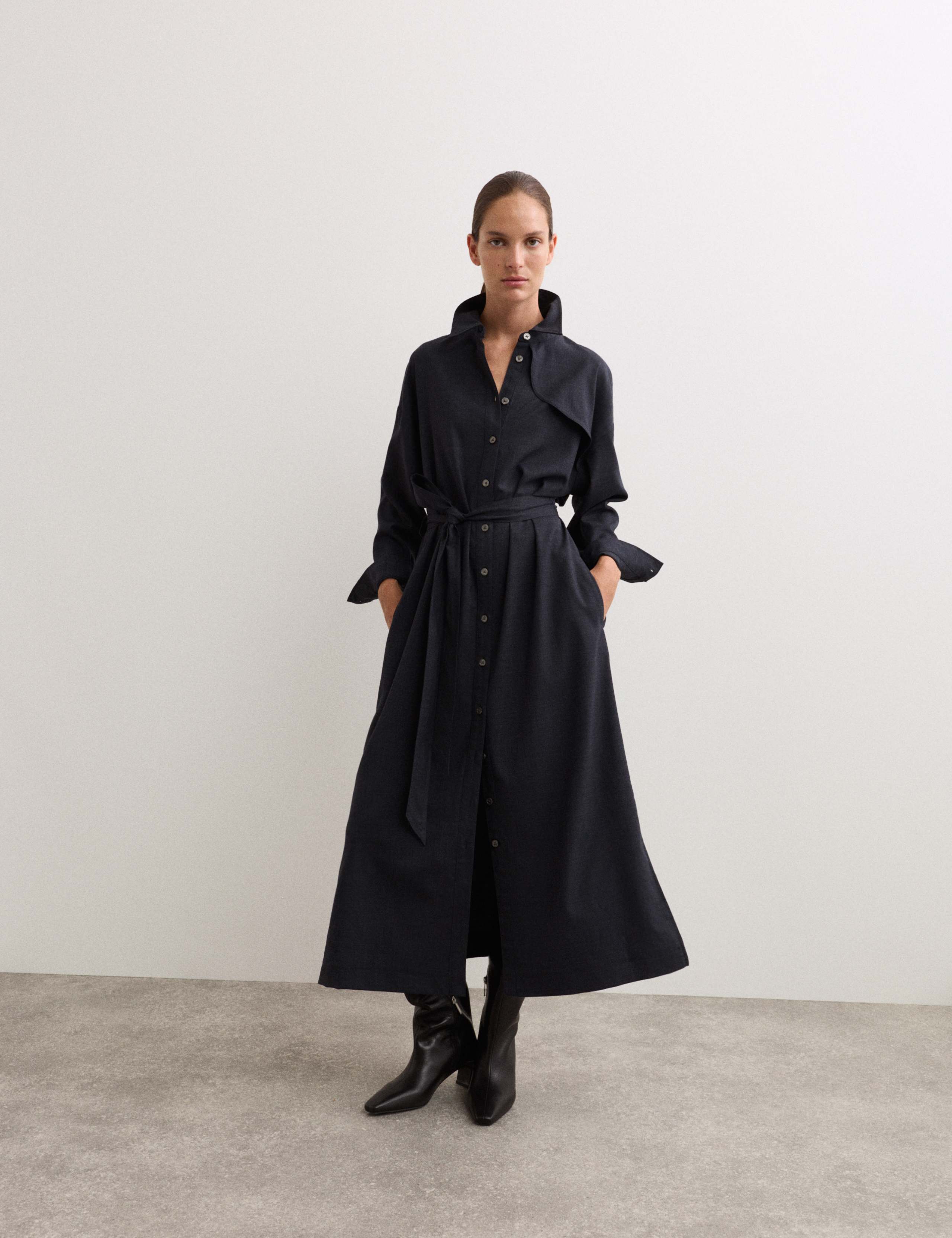 Wool Rich Button Front Trench Detail Dress 1 of 7