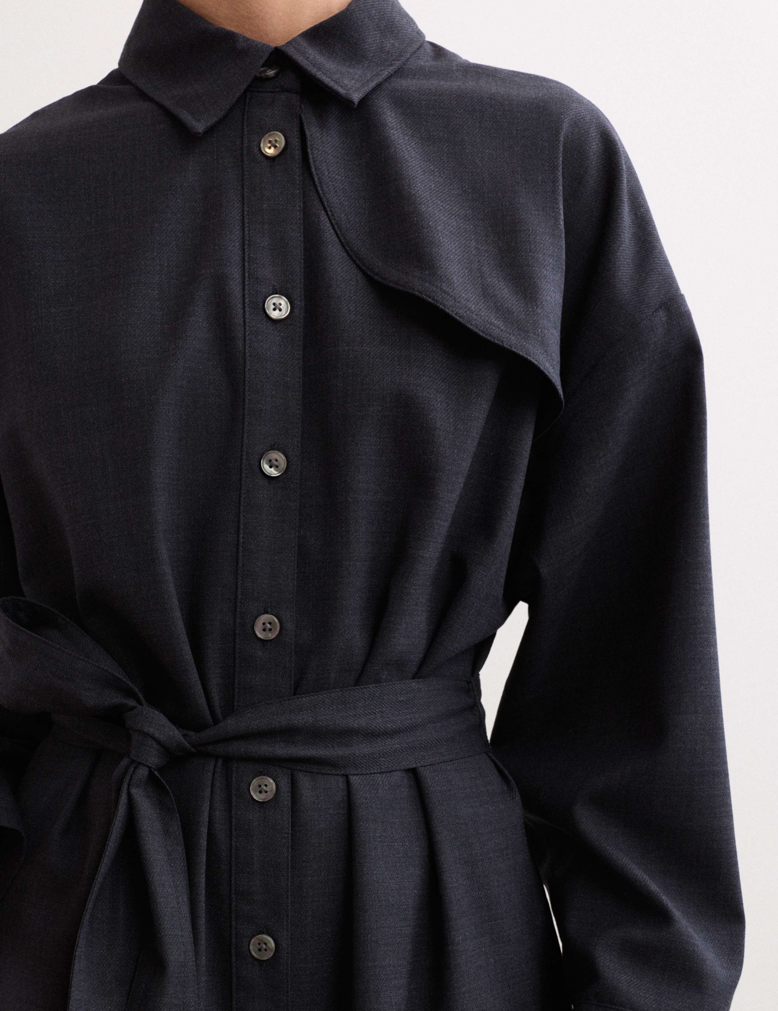 Wool Rich Button Front Trench Detail Dress 3 of 7