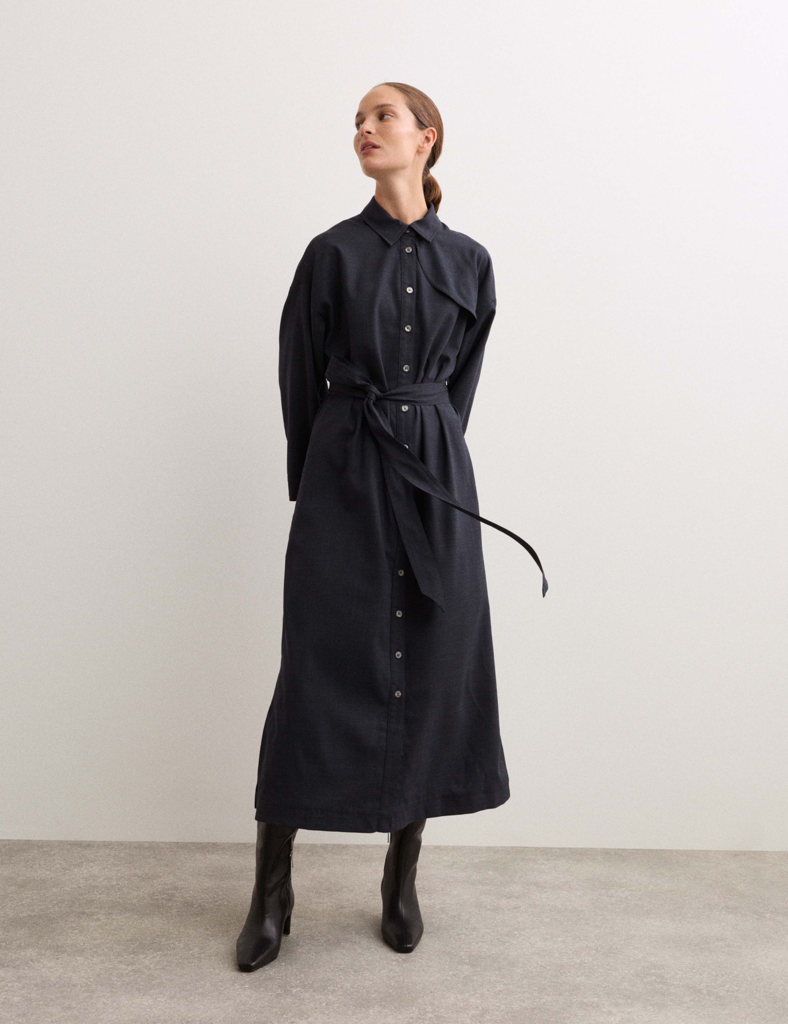 Wool Rich Button Front Trench Detail Dress 4 of 7