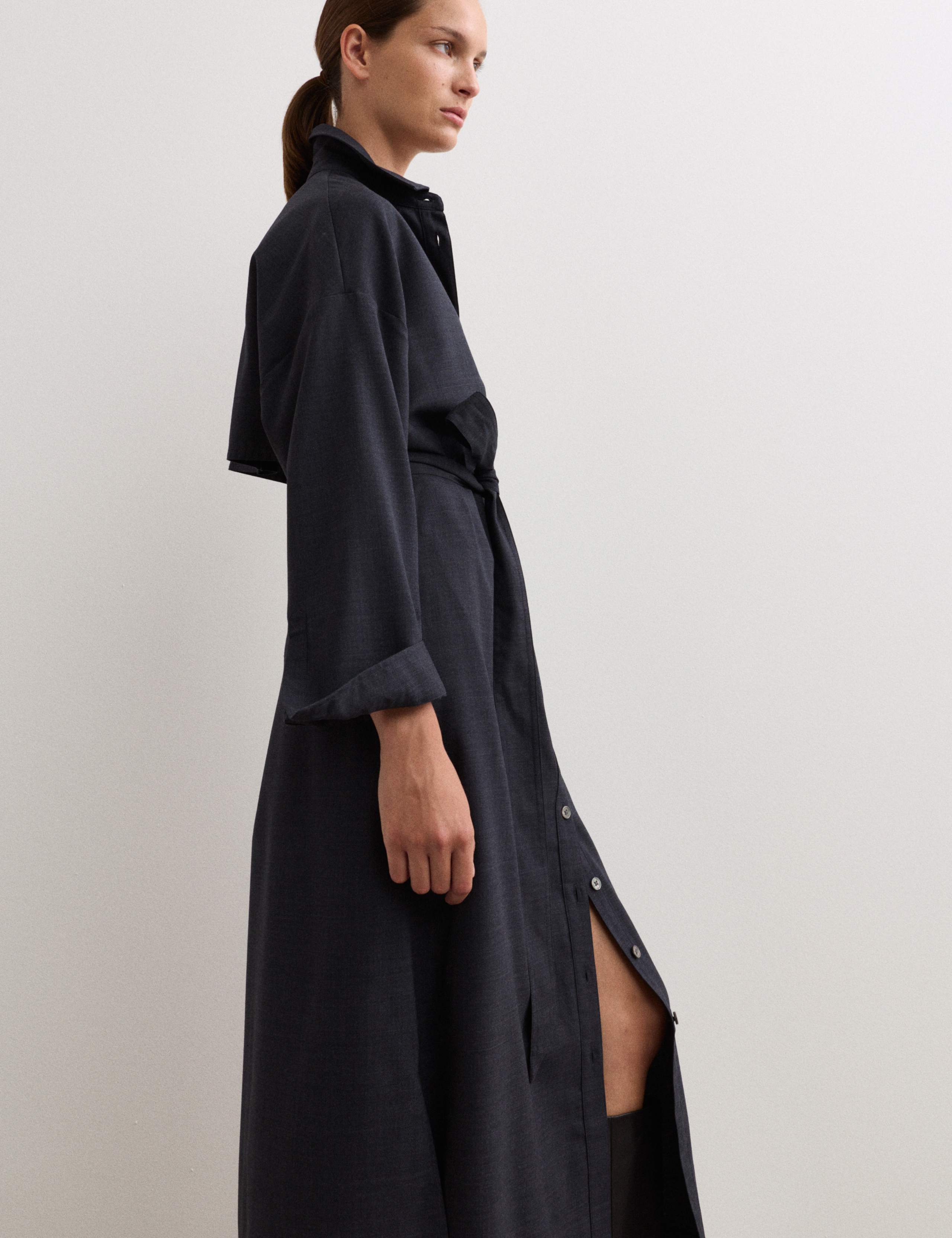 Wool Rich Button Front Trench Detail Dress 6 of 7