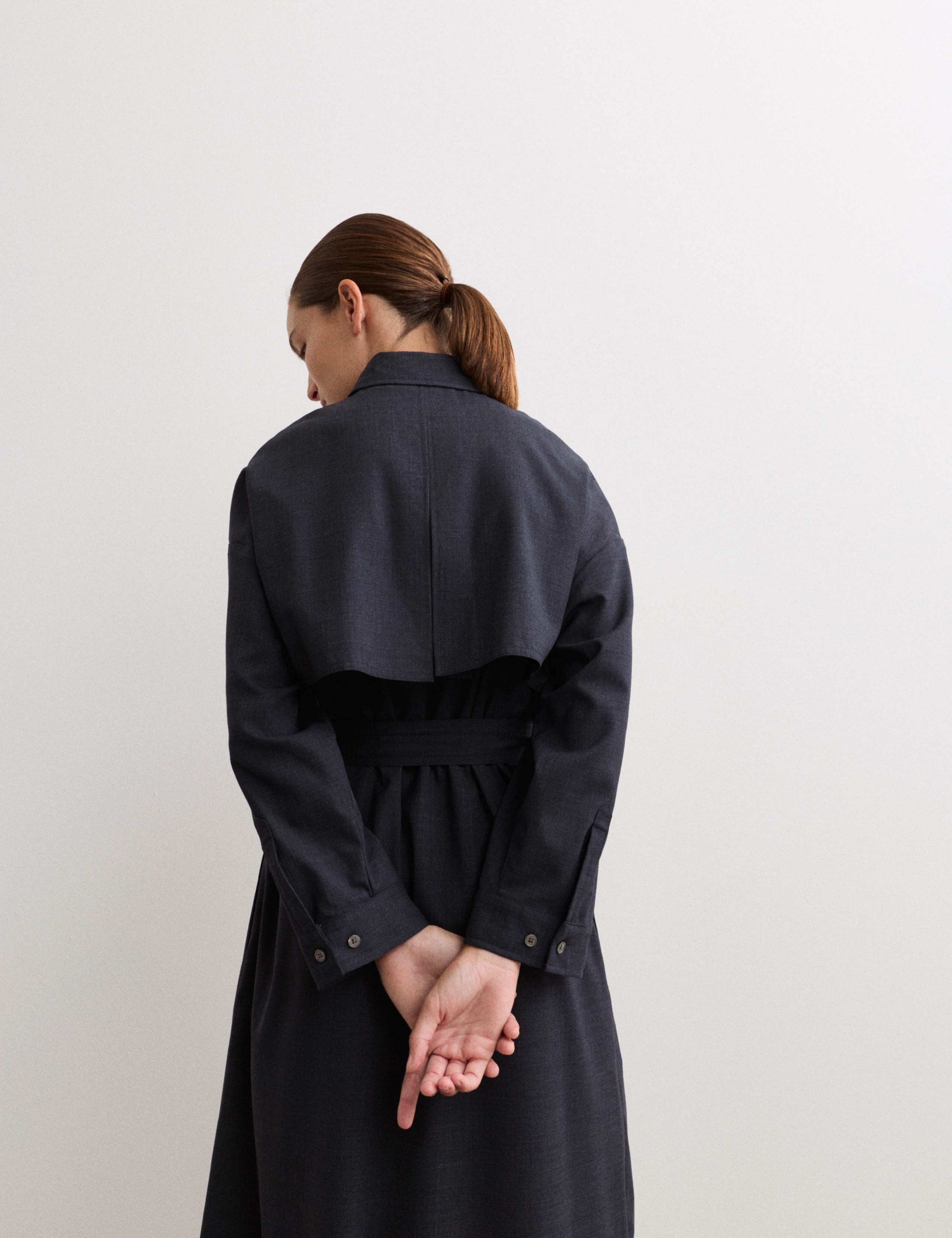 Wool Rich Button Front Trench Midi Dress 7 of 7