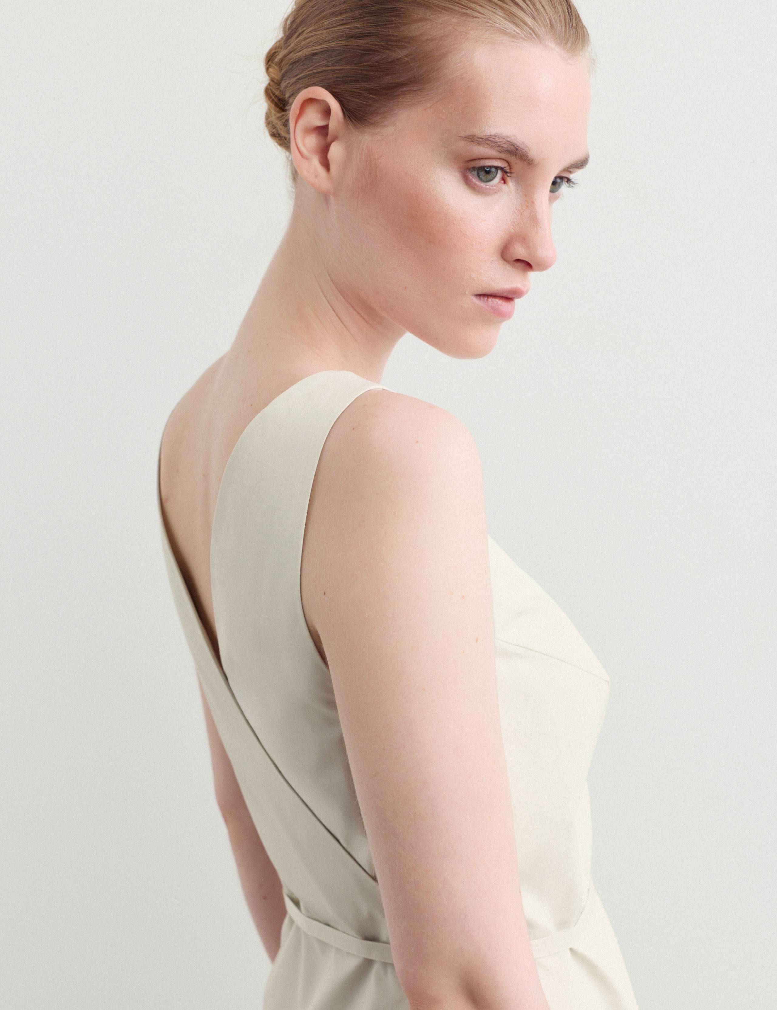 Cotton Blend Pleated Midi Waisted Dress 3 of 8