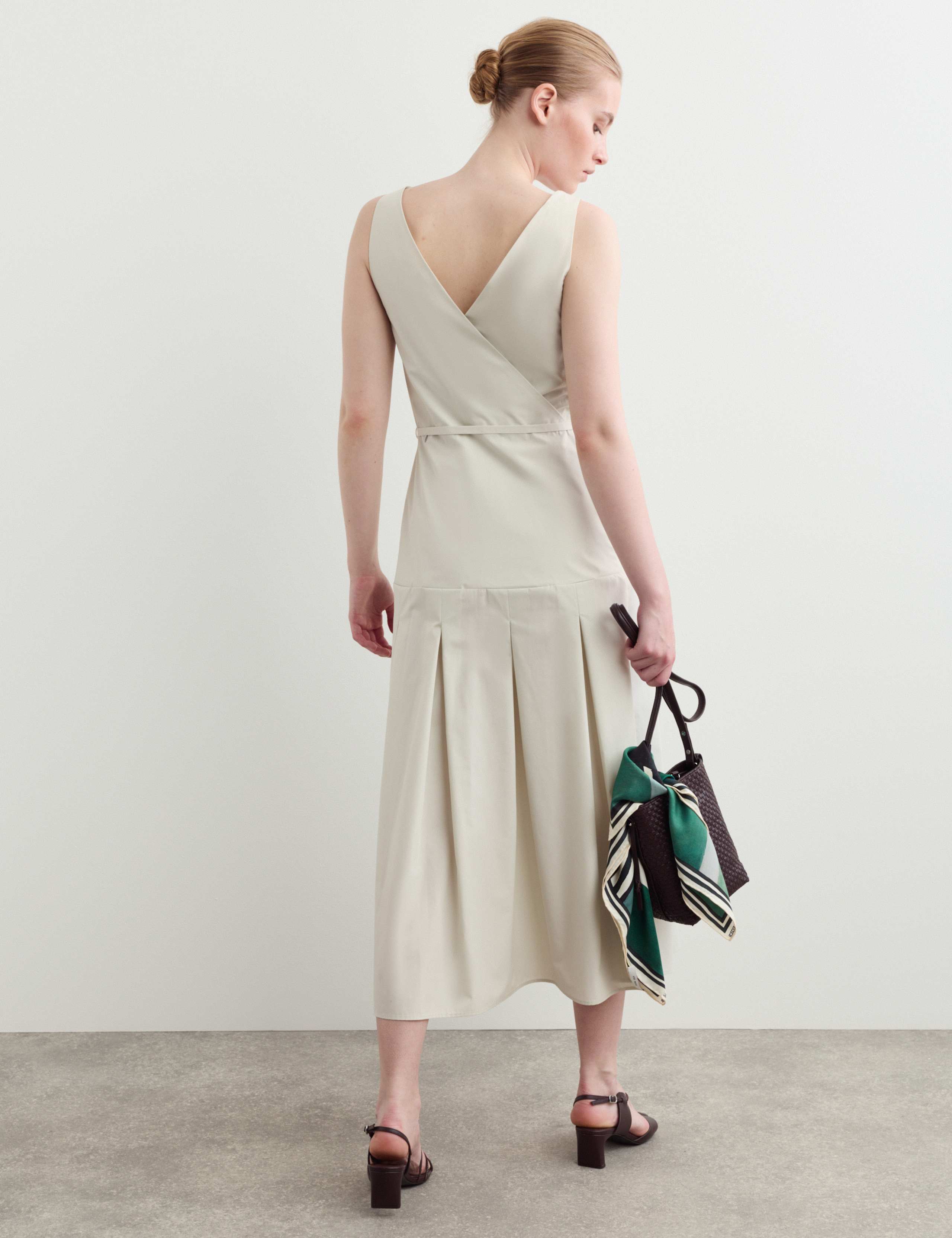 Cotton Blend Pleated Midi Waisted Dress 6 of 8