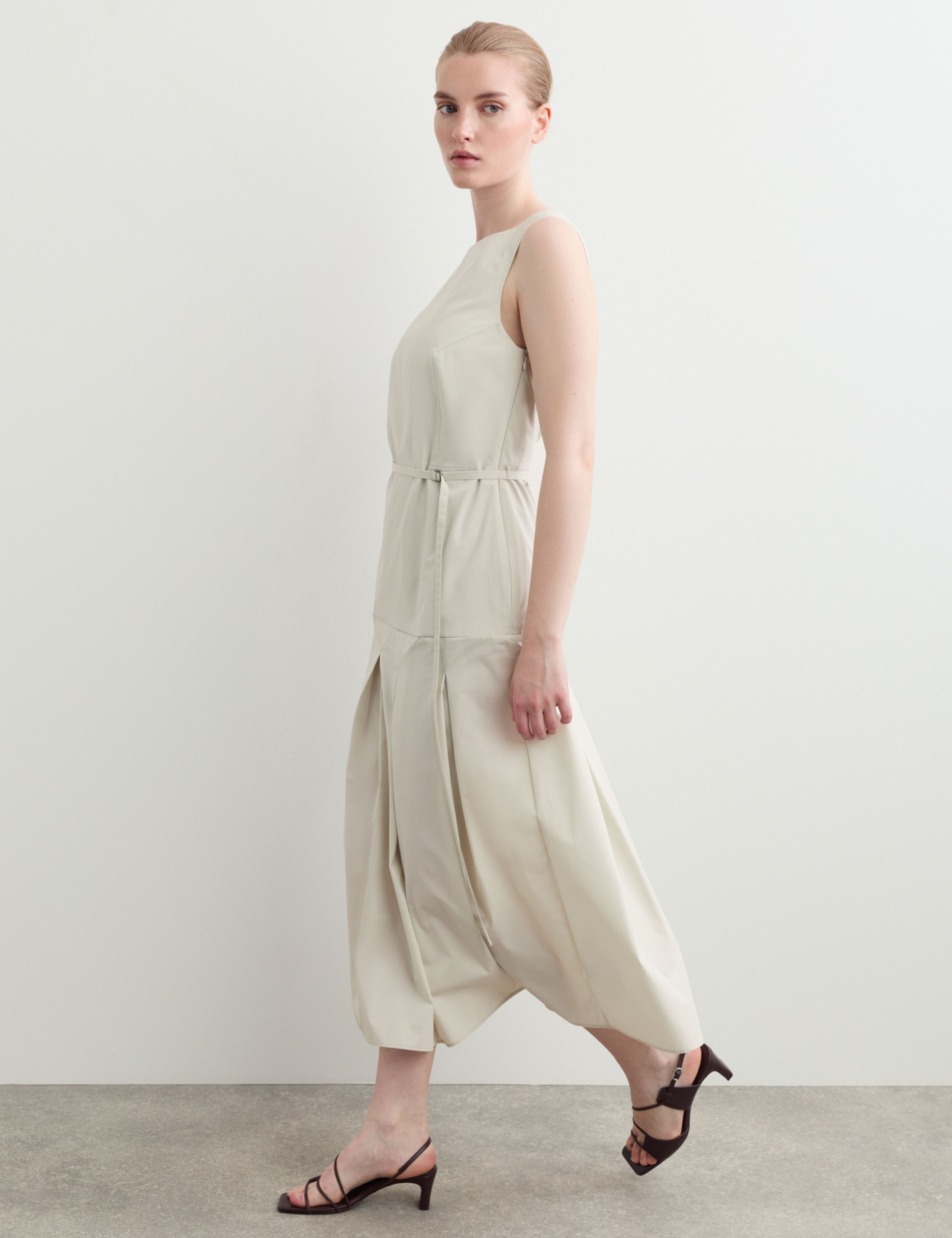 Cotton Blend Pleated Midi Waisted Dress 7 of 8