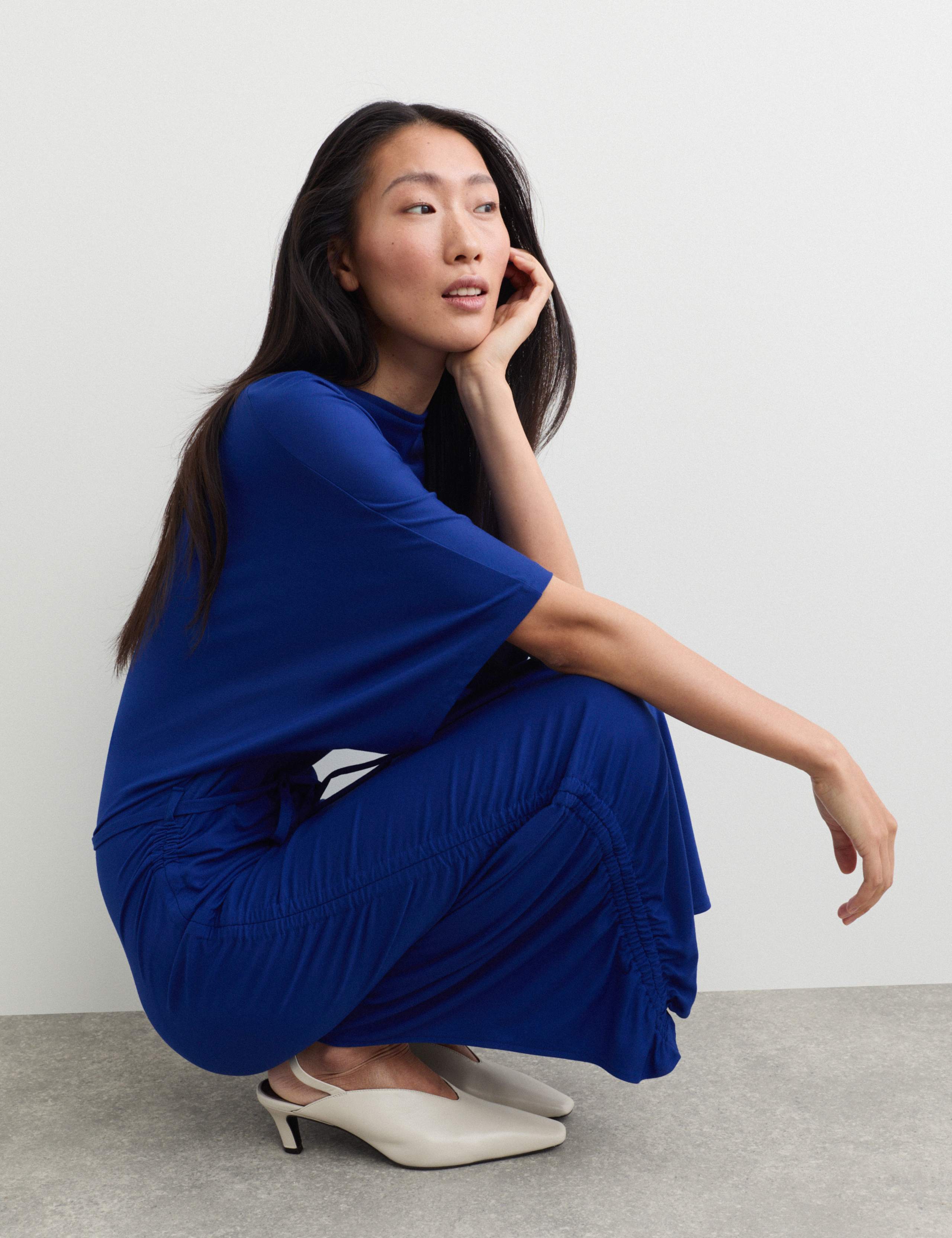 Fluid Drape Cowl Neck Tie Detail Midi Waisted Dress 5 of 7