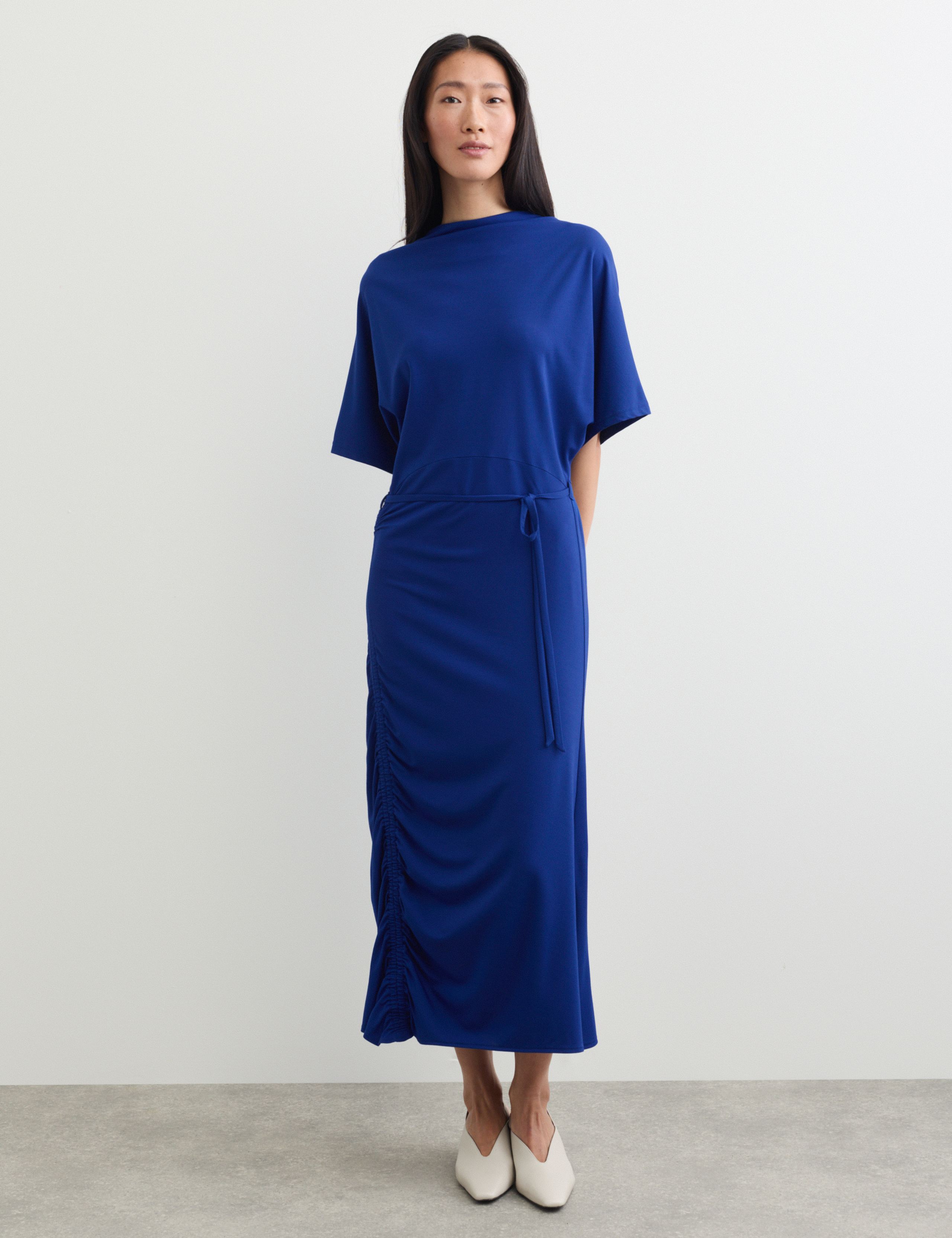 Fluid Drape Cowl Neck Tie Detail Midi Waisted Dress 6 of 7