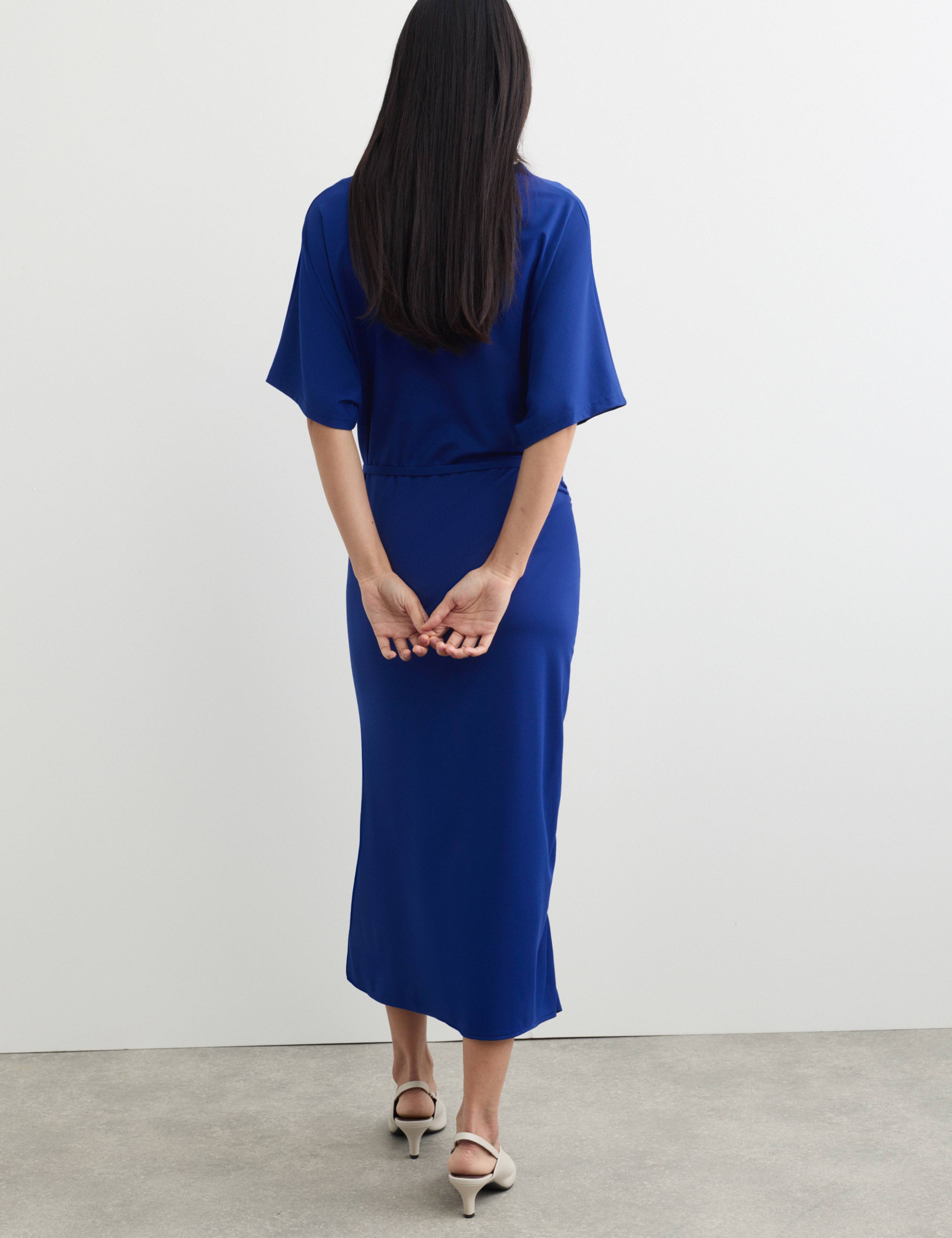 Fluid Drape Cowl Neck Tie Detail Midi Waisted Dress 7 of 7