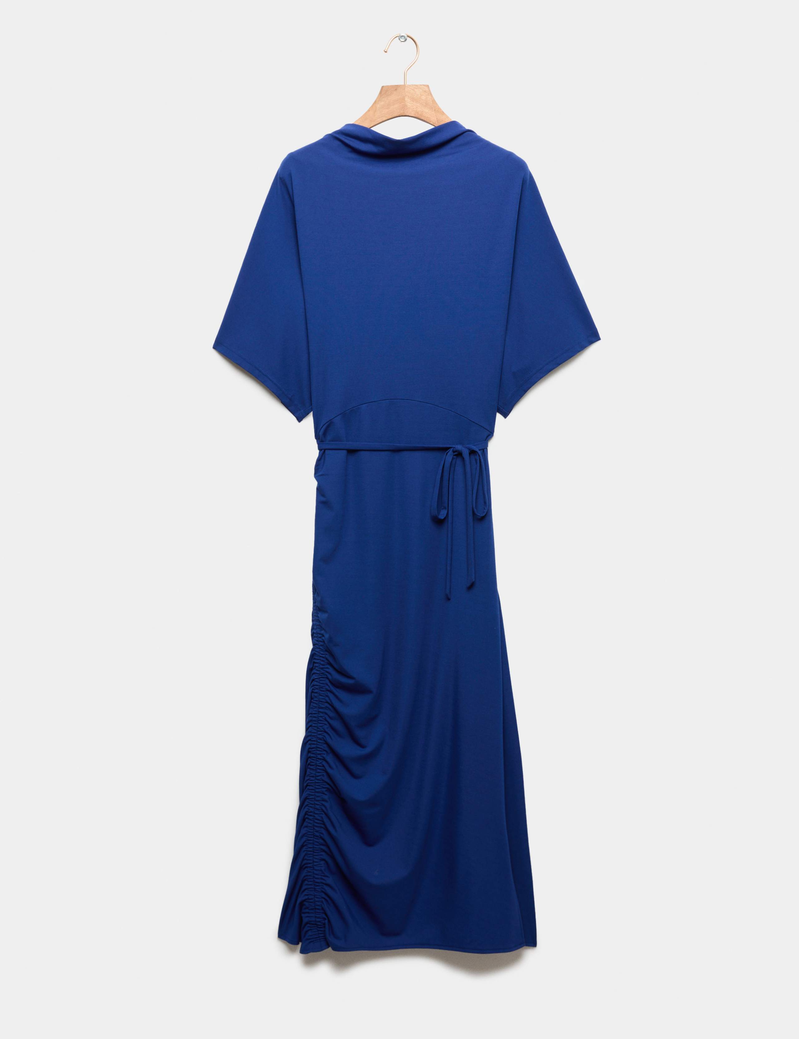 Fluid Drape Cowl Neck Tie Detail Midi Waisted Dress 2 of 7