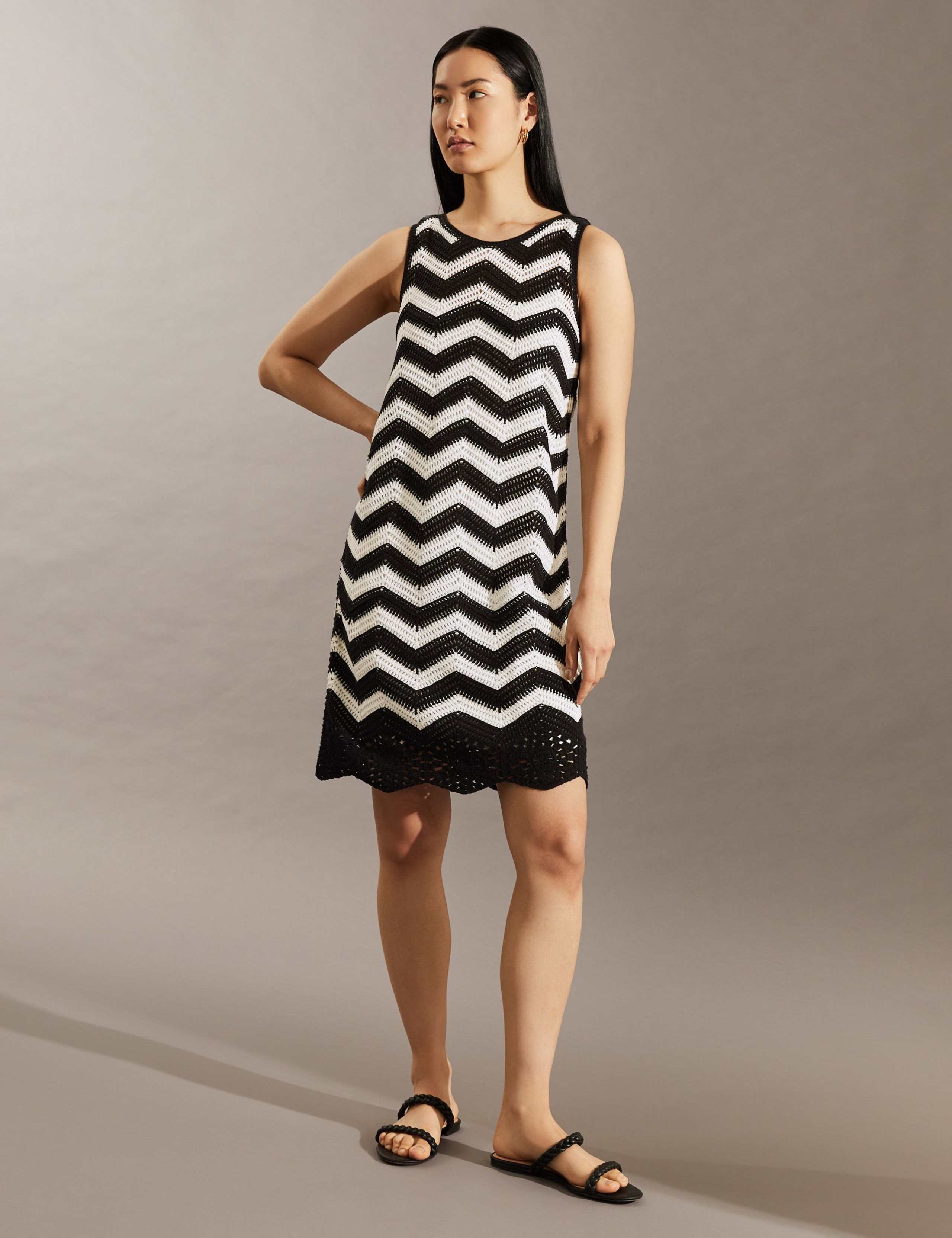 Cotton Rich Striped Midi Shift Dress 1 of 6