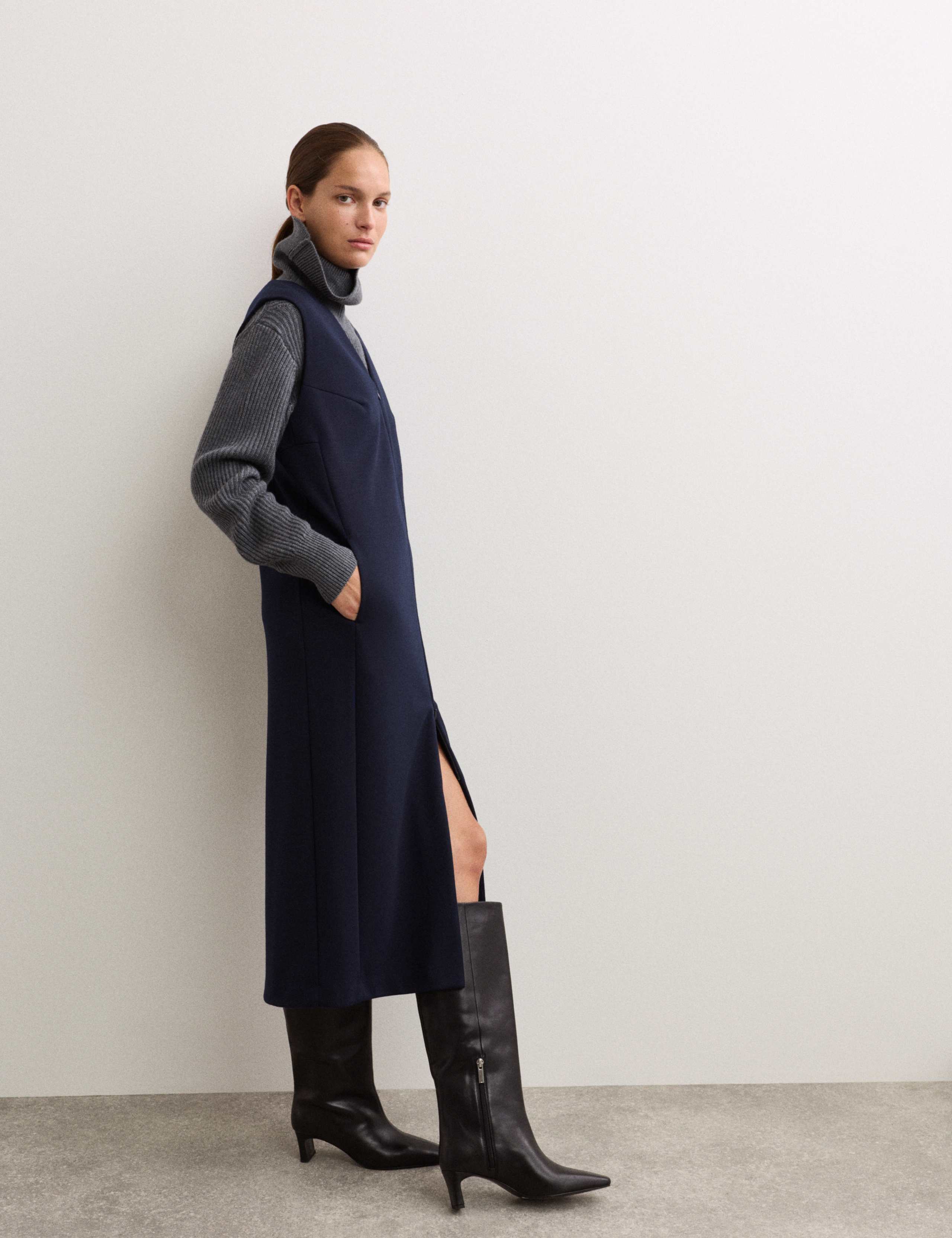 Wool Blend Jersey V-Neck Shift Dress 6 of 7