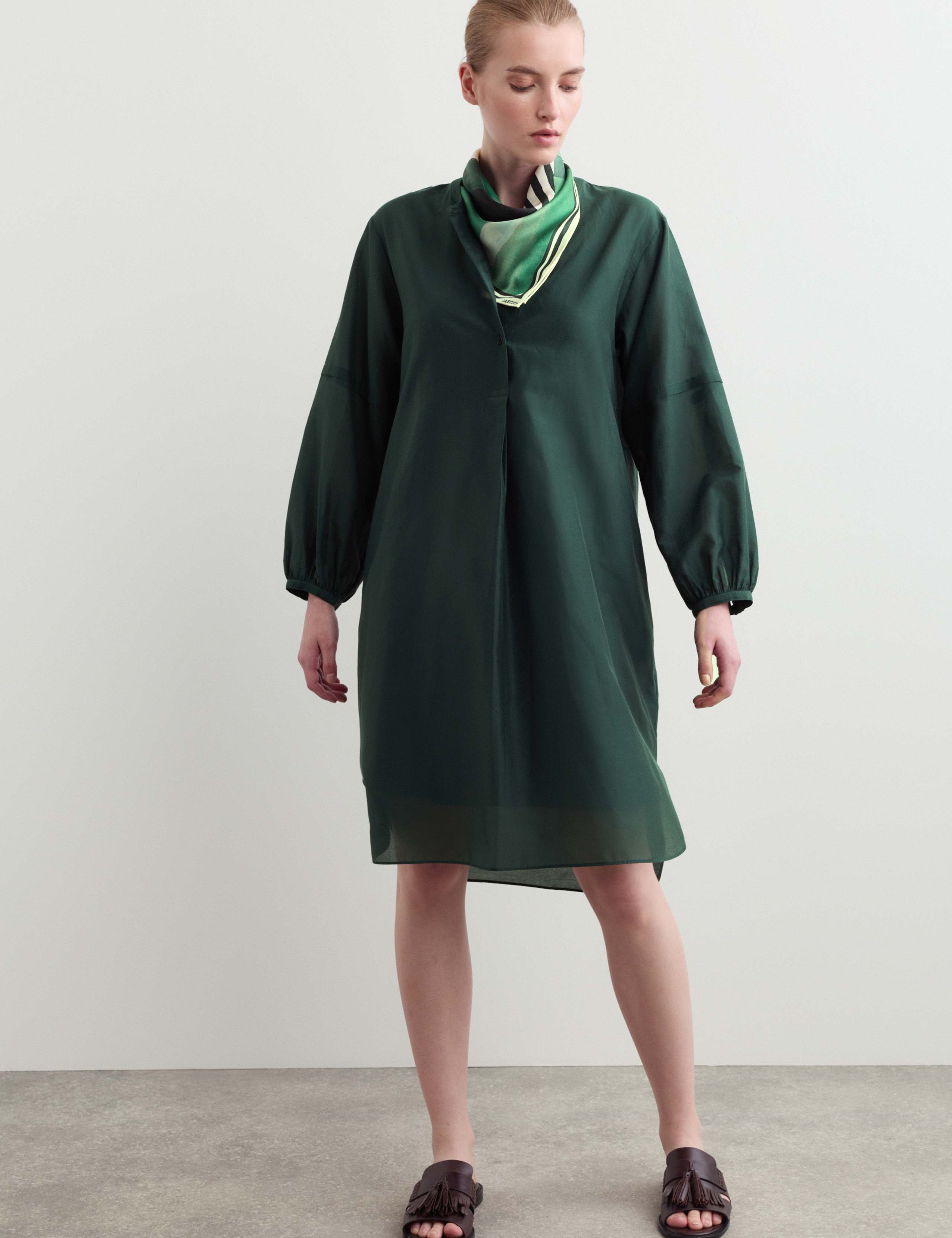 Cotton Silk Blend Knee Length Shirt Dress 5 of 7