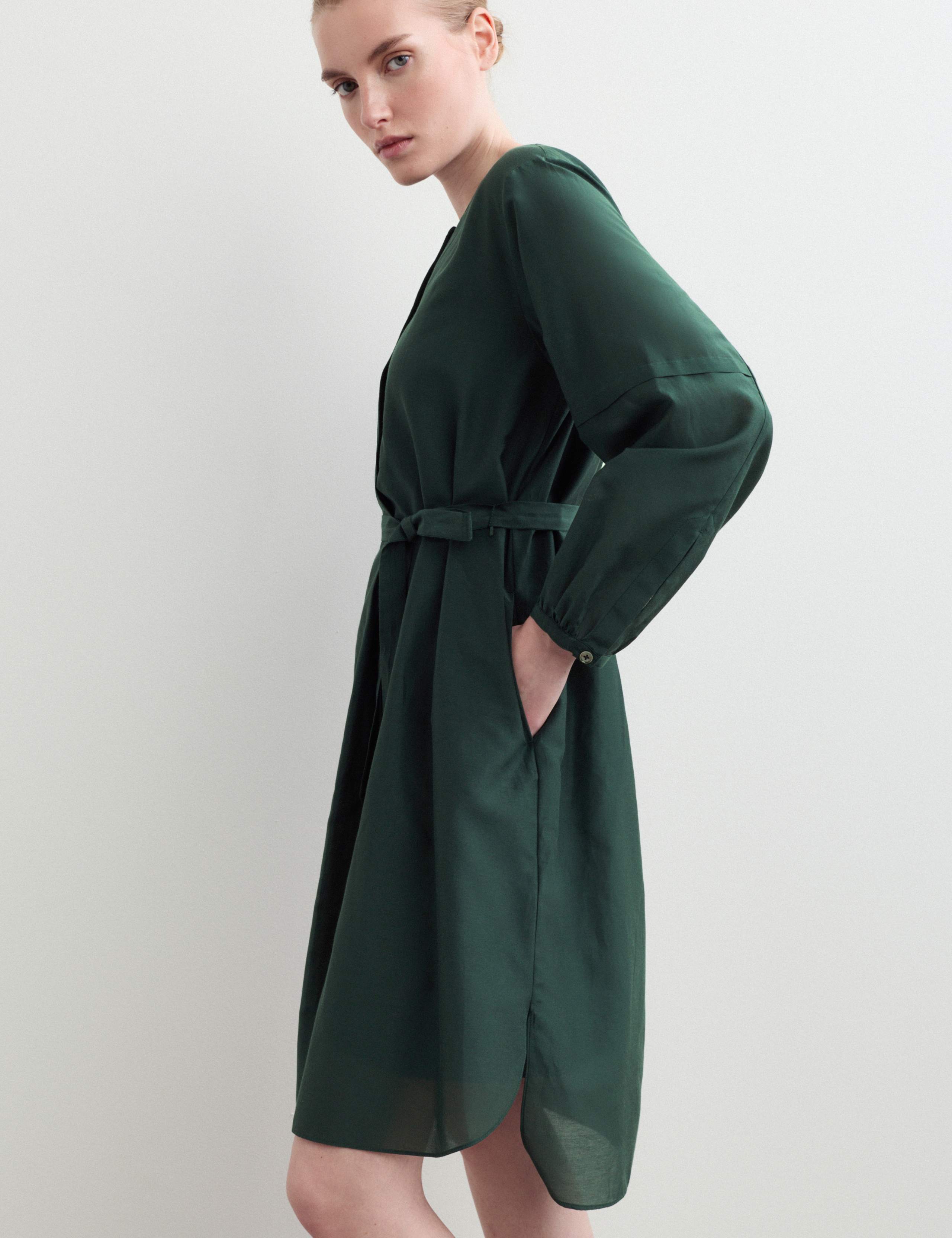 Cotton Silk Blend Knee Length Shirt Dress 6 of 7