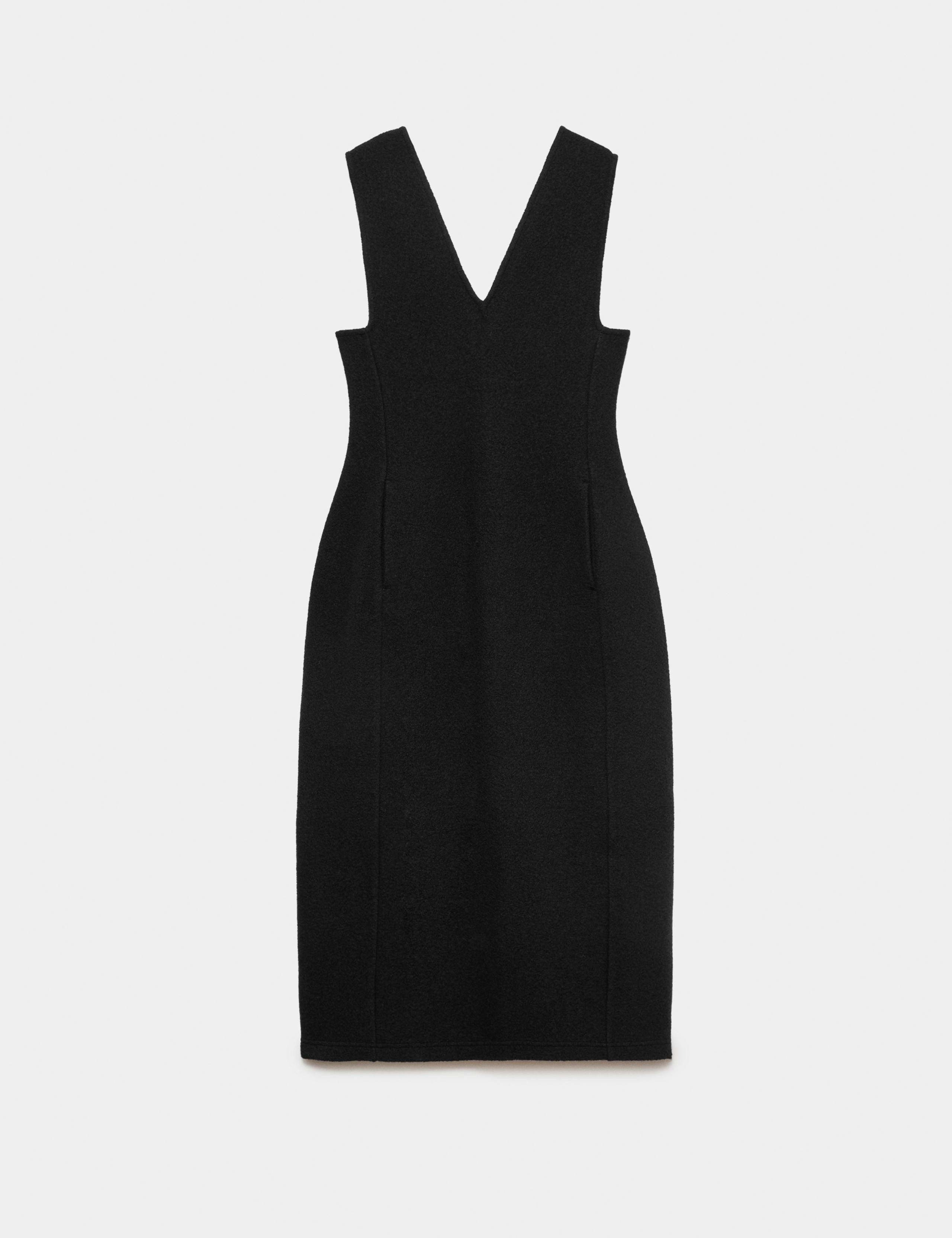 Pure Wool Textured V Neck Midi Dress 2 of 7