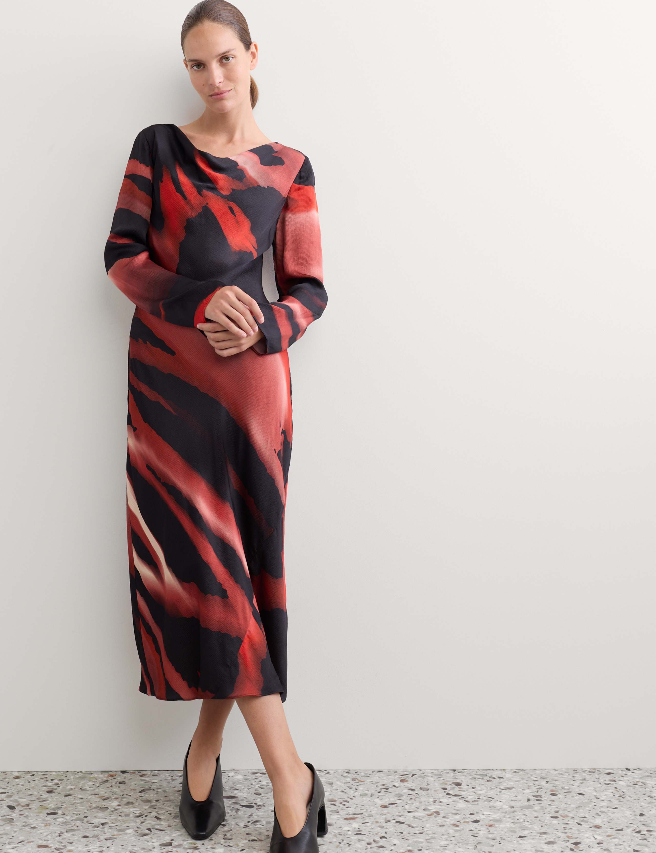 Satin Printed Cowl Neck Midi Slip Dress 1 of 6