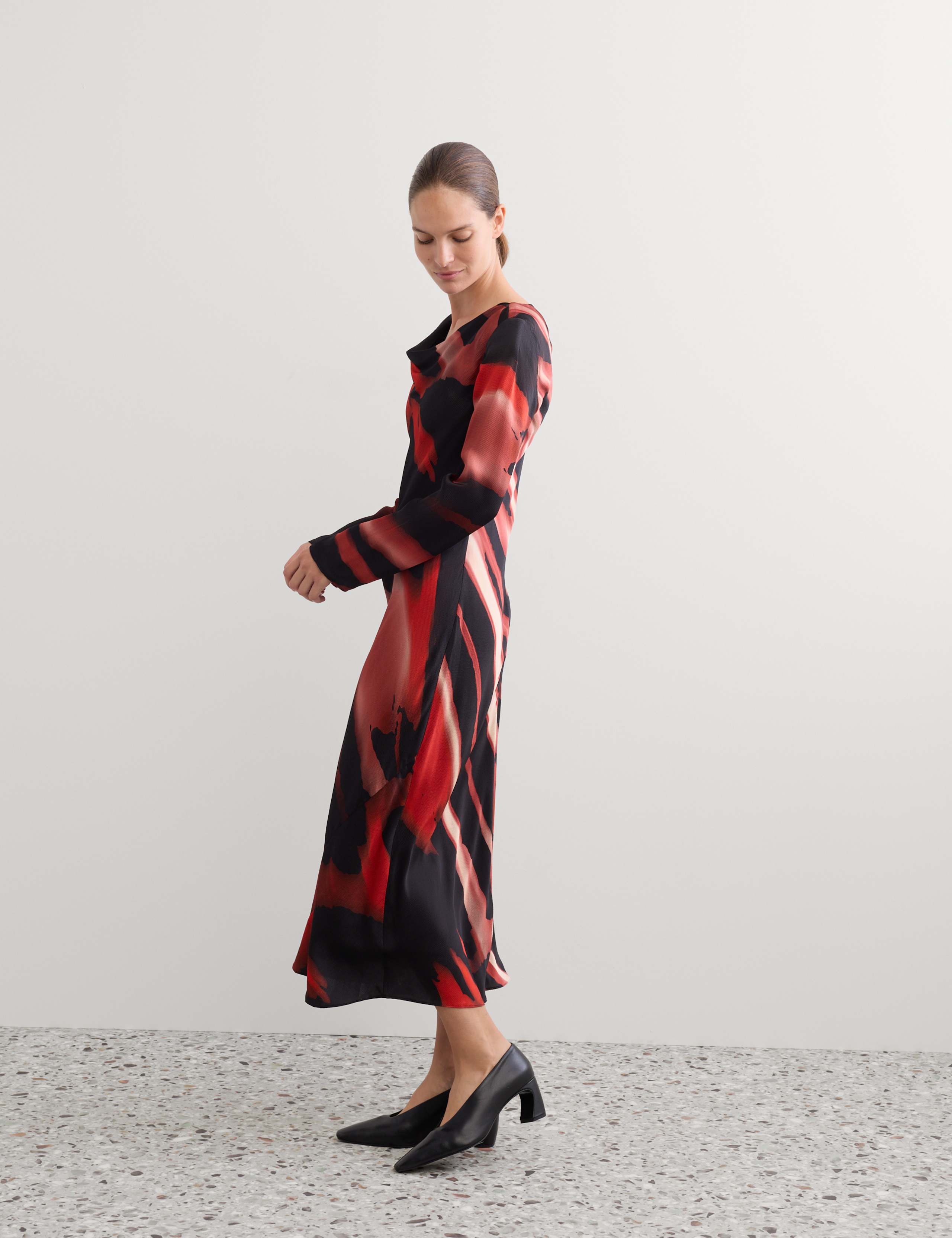 Satin Printed Cowl Neck Midi Slip Dress 4 of 6