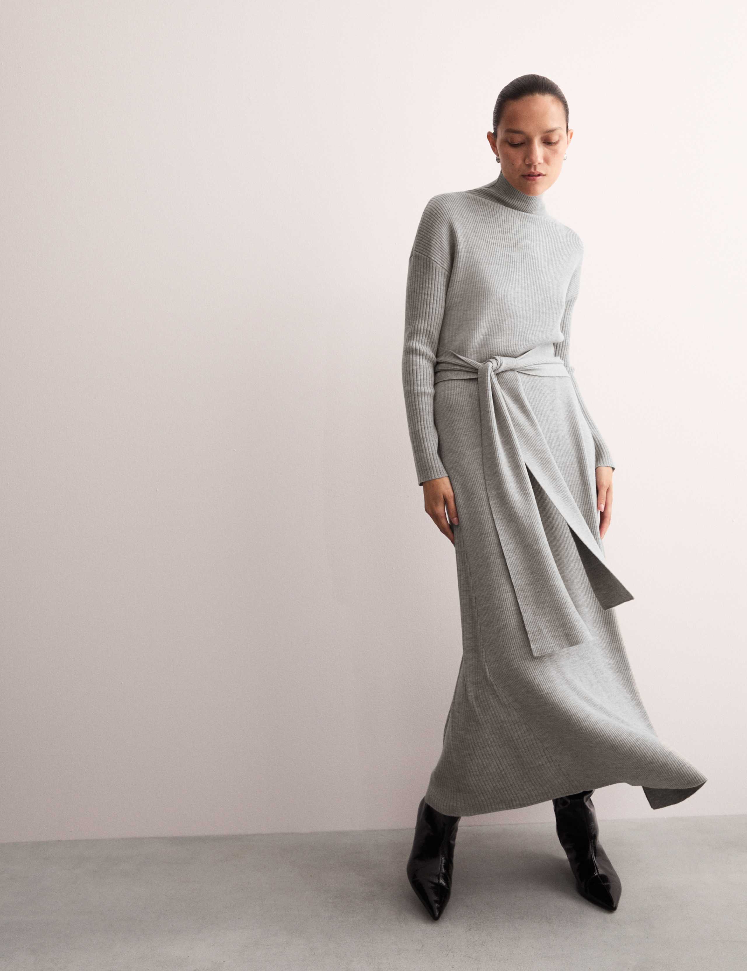Pure Merino Wool Knitted Funnel Neck Dress 1 of 8