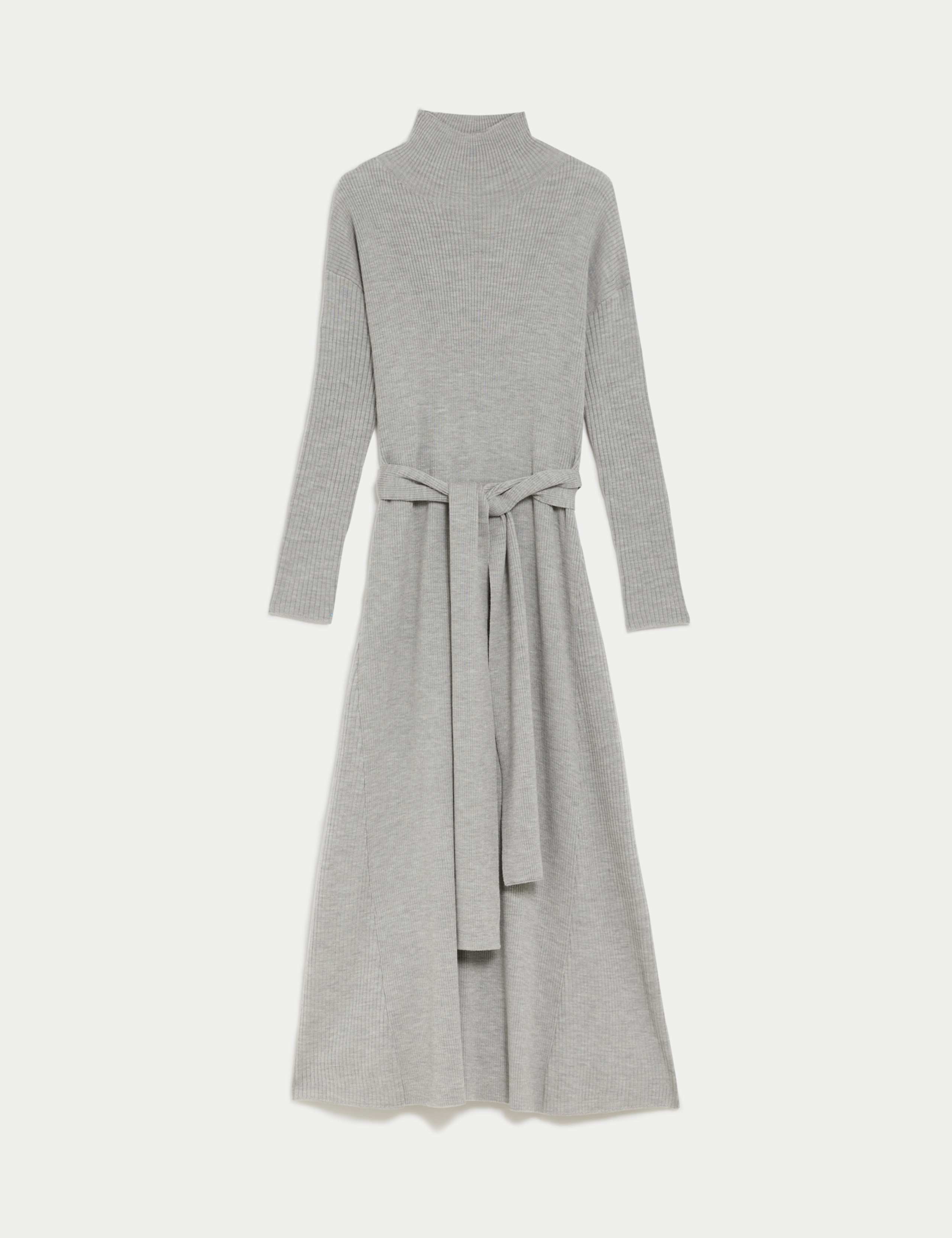 Pure Merino Wool Knitted Funnel Neck Dress 2 of 8