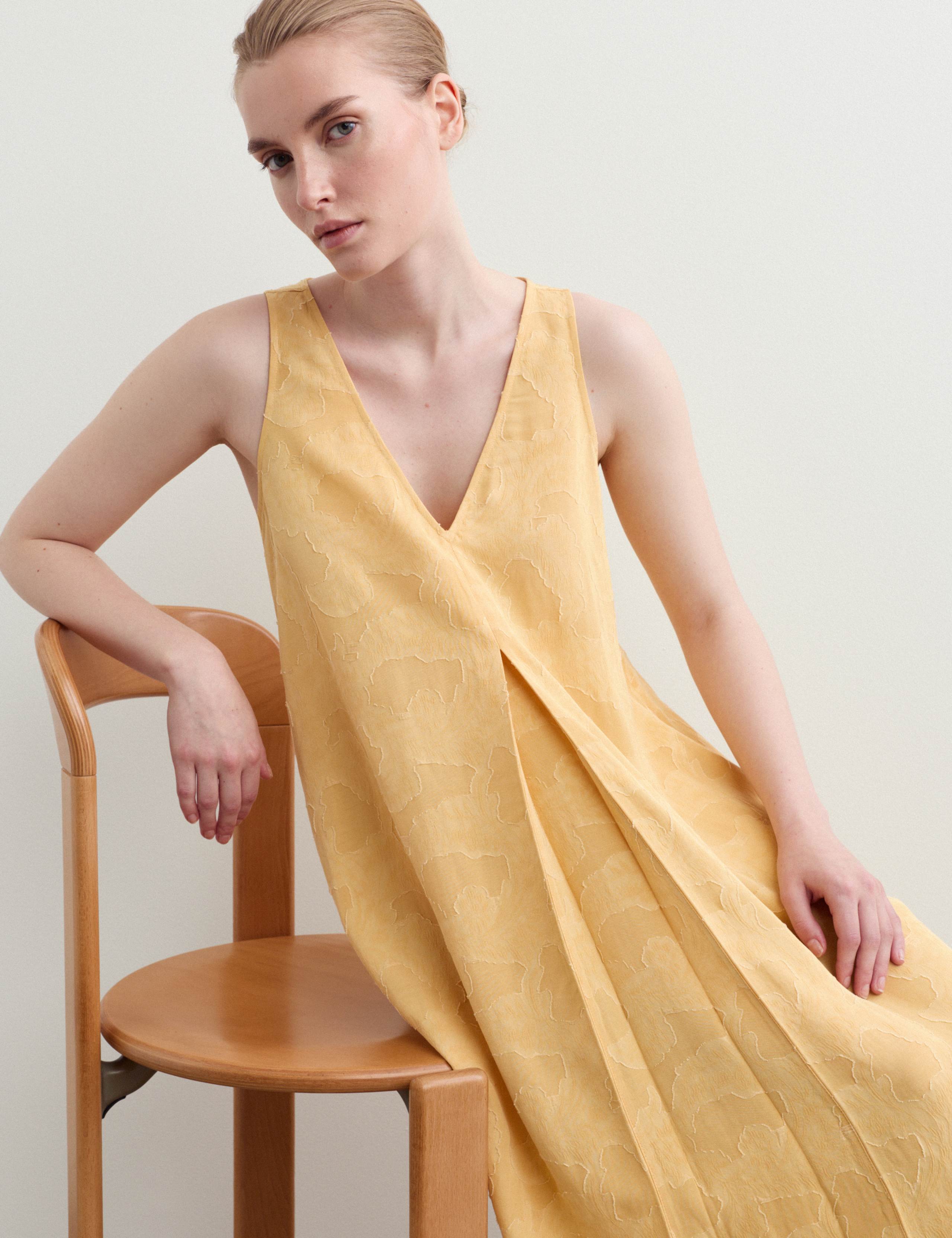 Lyocell Blend Jacquard V-Neck Midi Dress 3 of 7