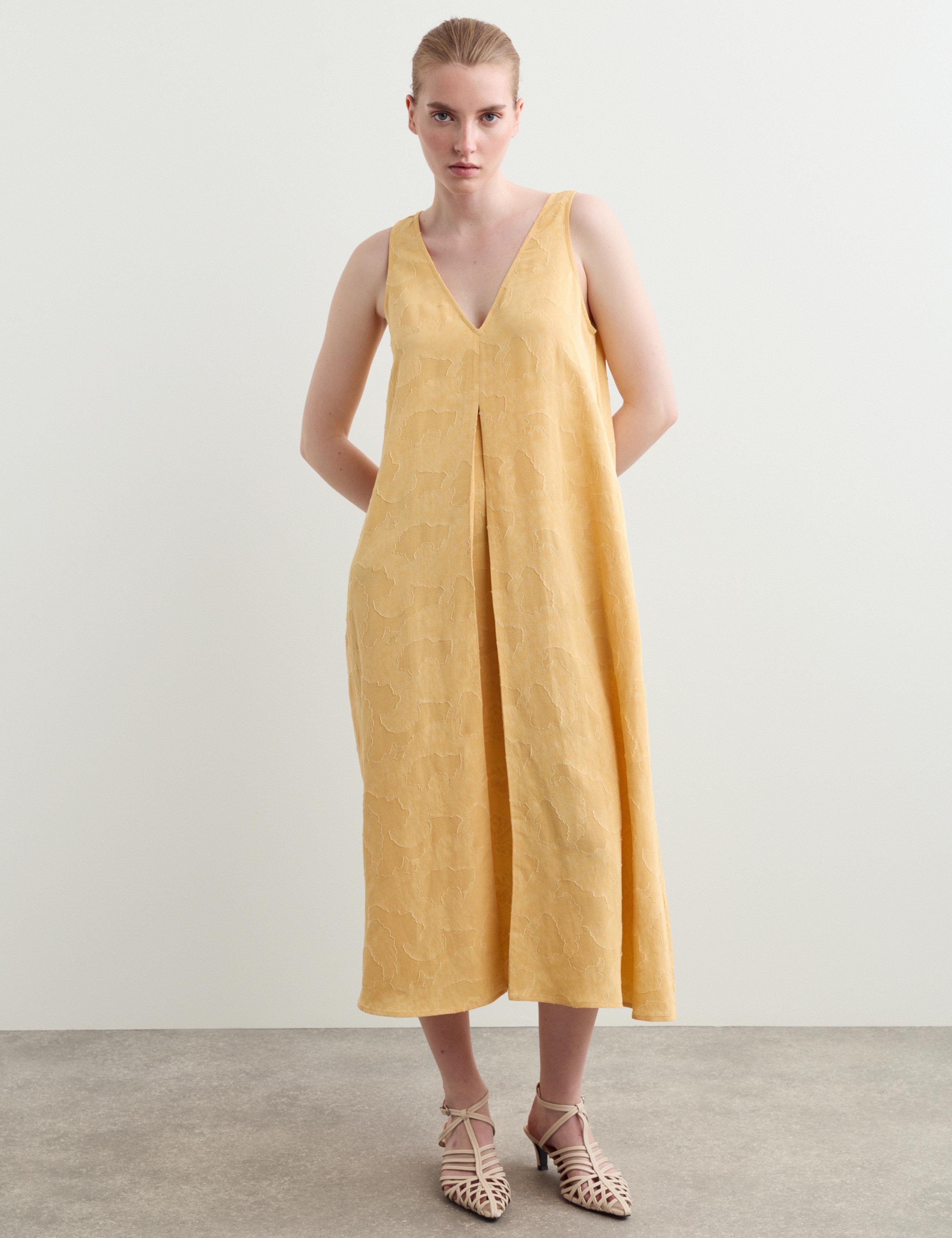 Lyocell Blend Jacquard V-Neck Midi Dress 4 of 7