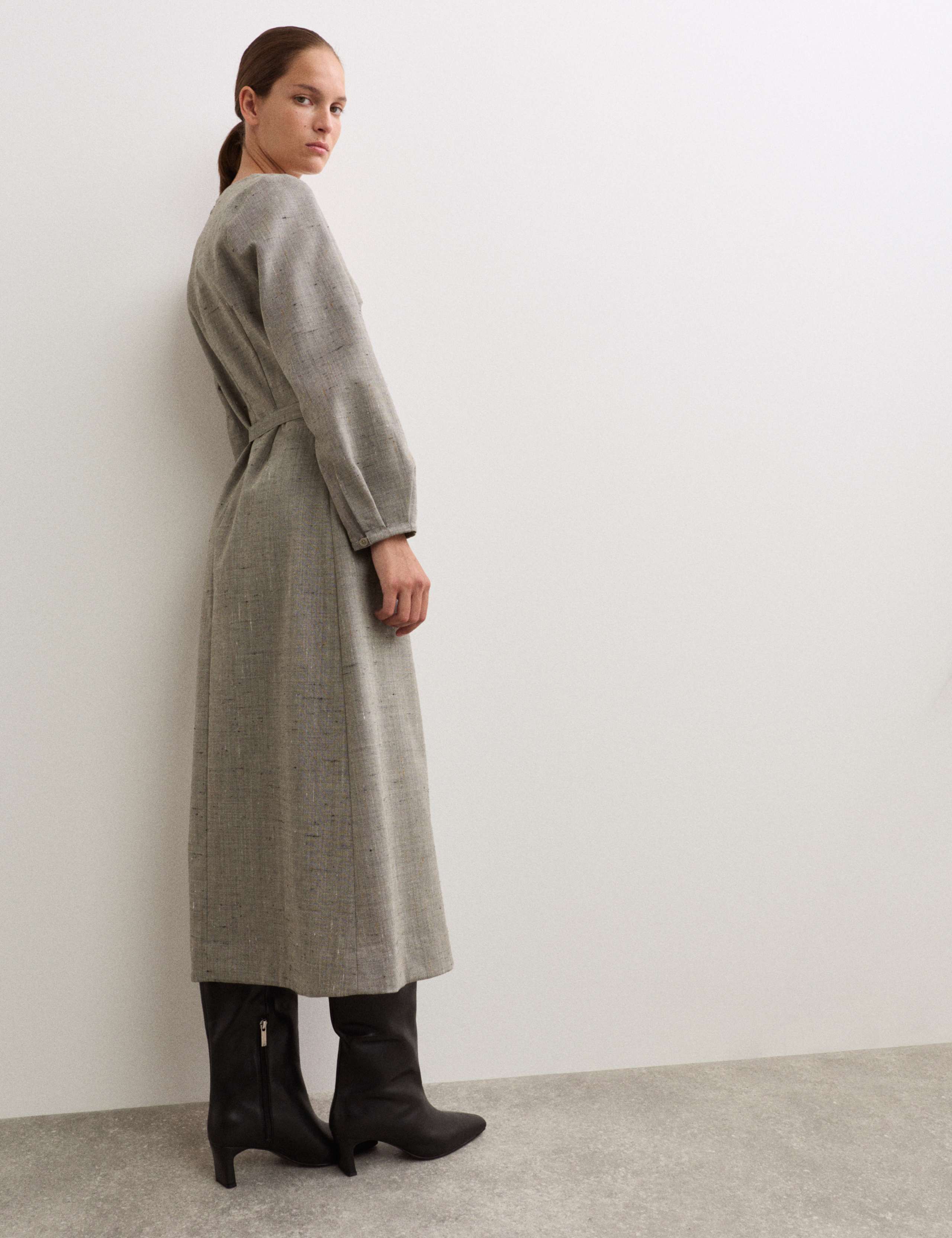 Wool Rich Flannel Belted Midi Skater Dress 4 of 4