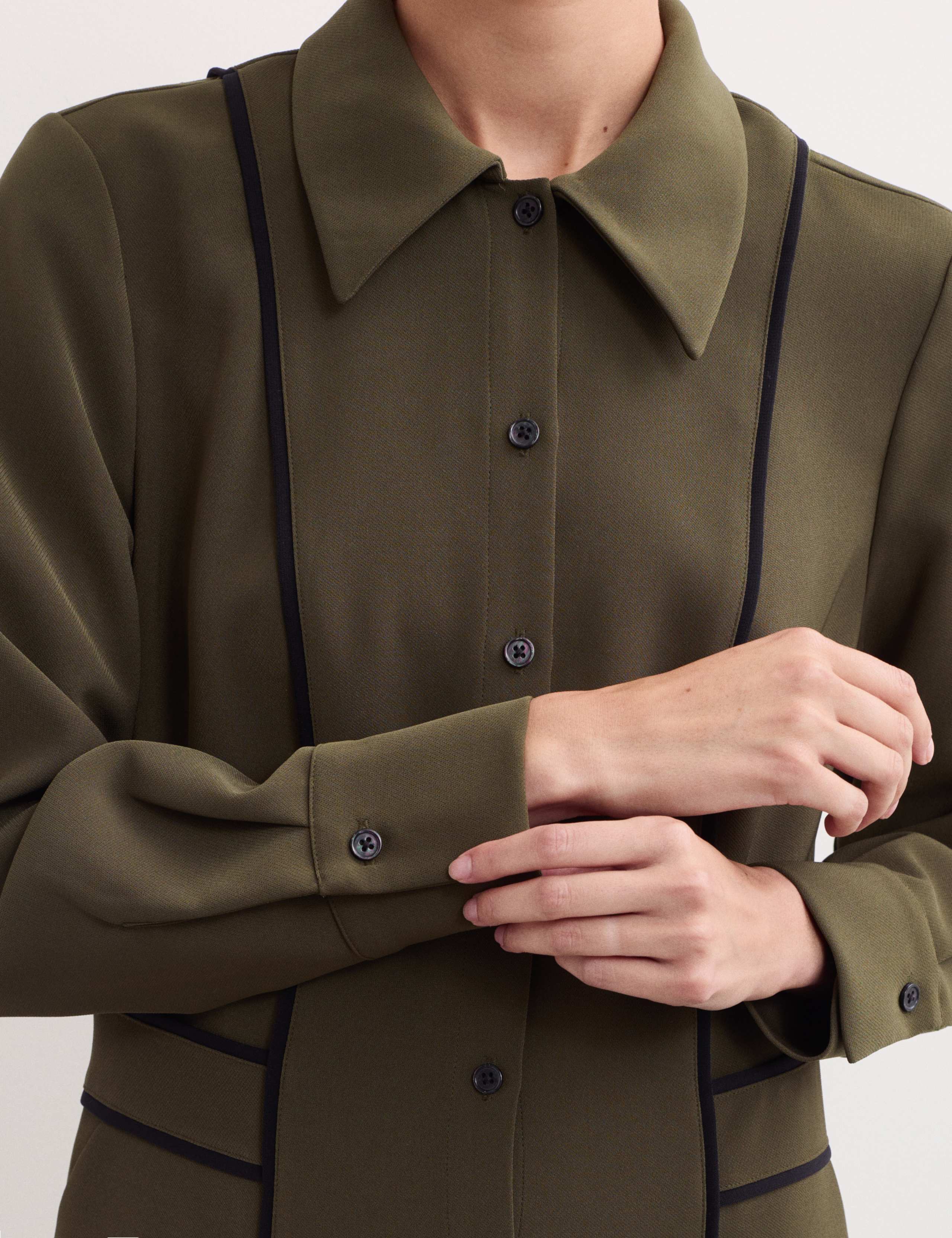 Crepe Piping Detail Midi Shirt Dress 6 of 7
