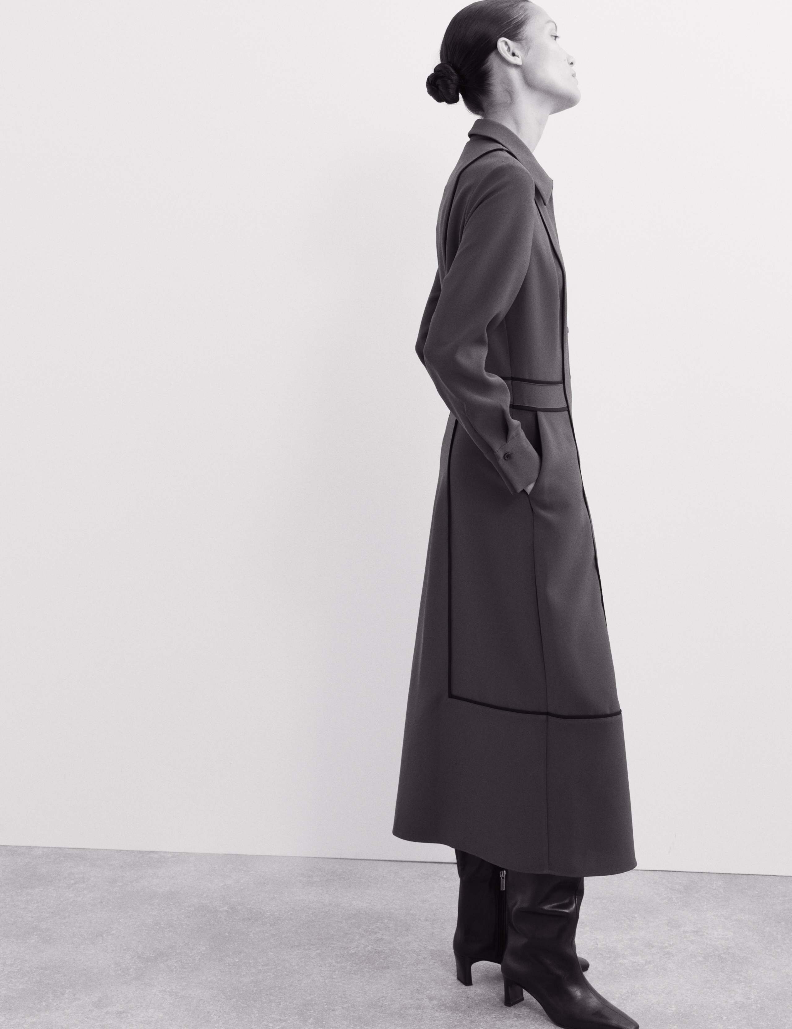 Crepe Piping Detail Midi Shirt Dress 7 of 7