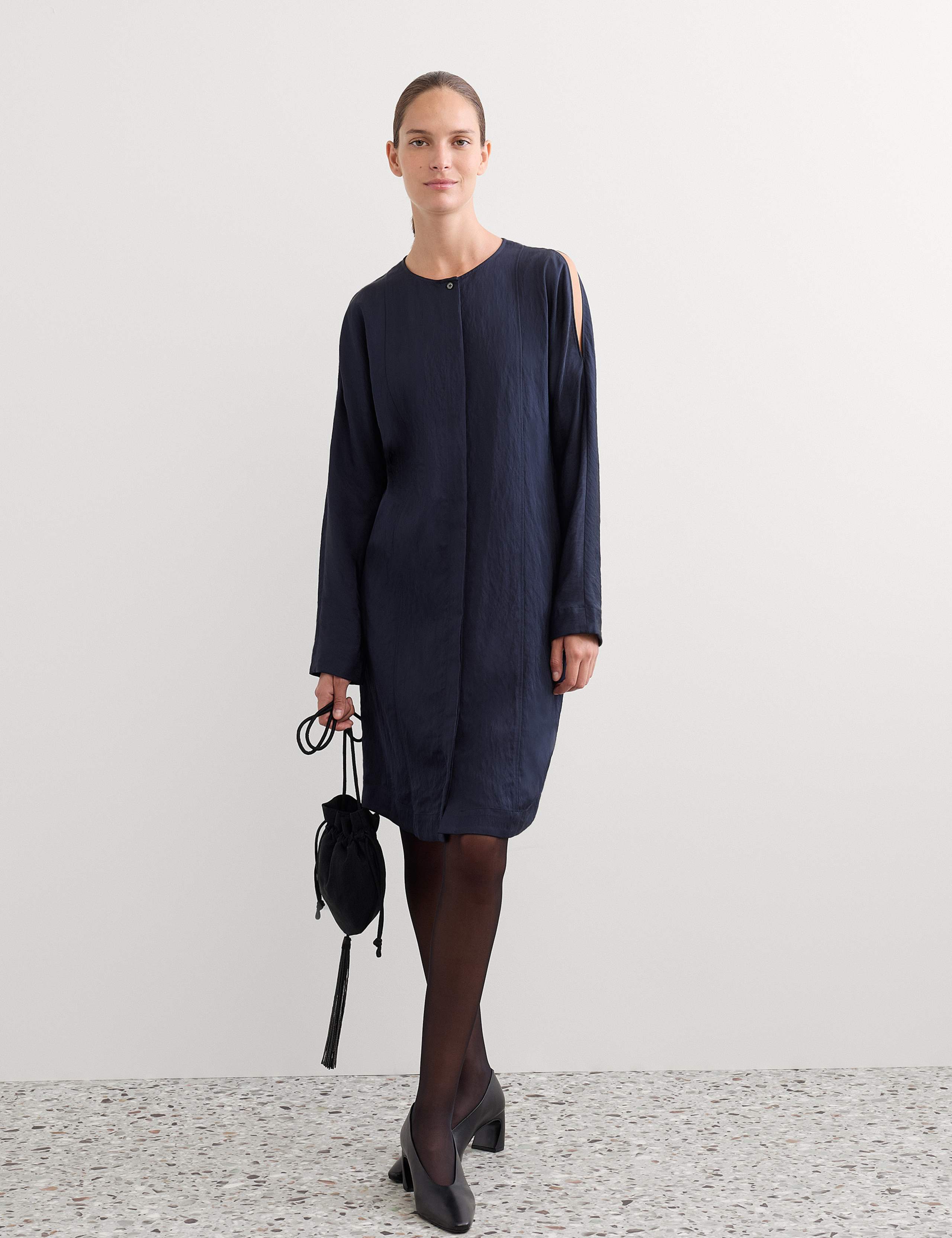 Exposed Shoulder Knee Length Shift Dress 1 of 7