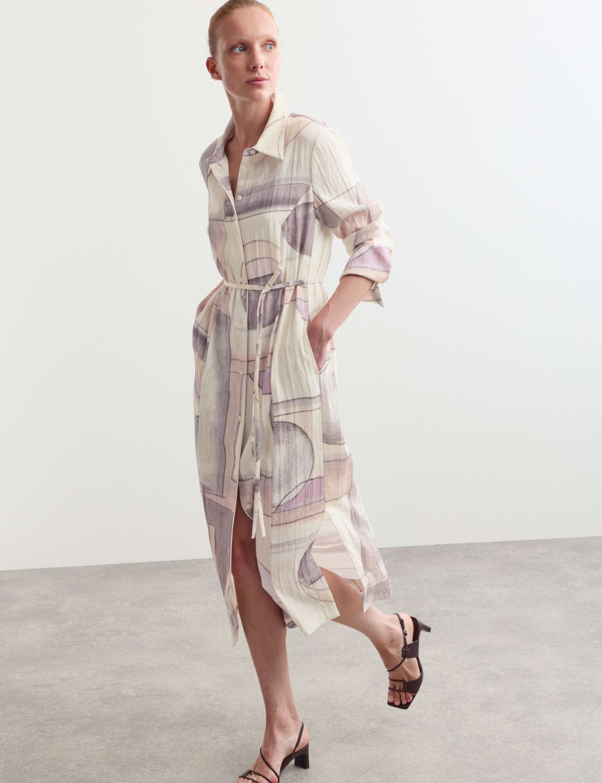 Watercolour Abstract Midi Shirt Dress 1 of 7