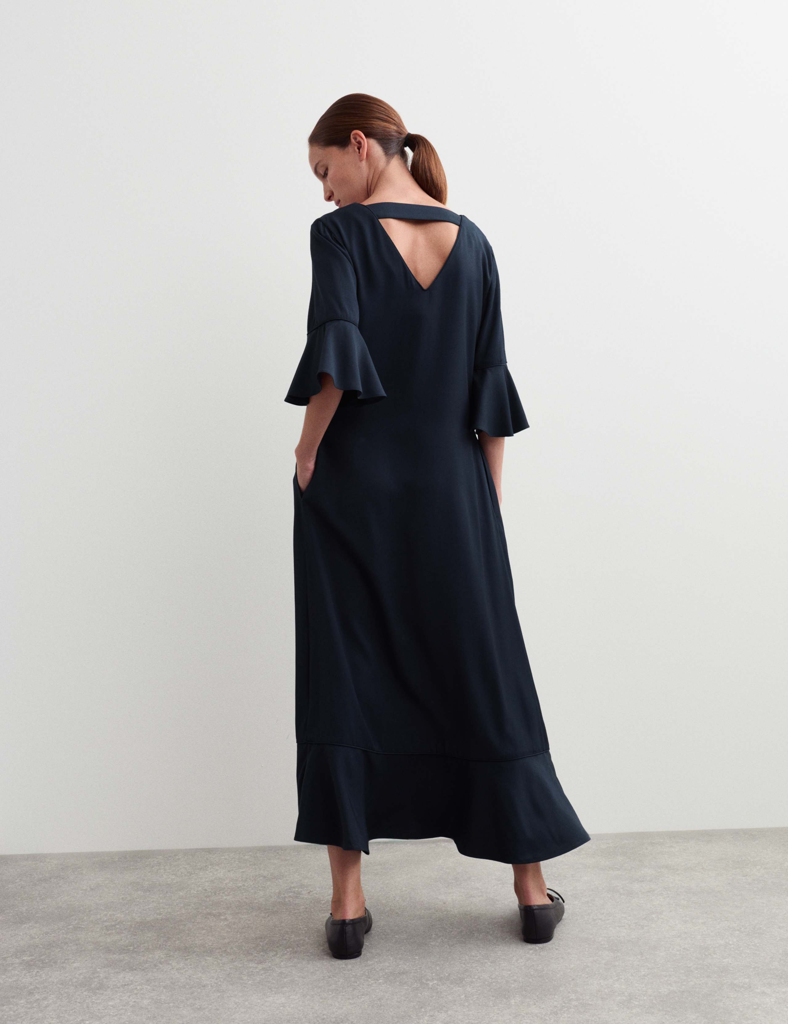 Cavalry Twill Frill Detail Midi Skater Dress 6 of 7