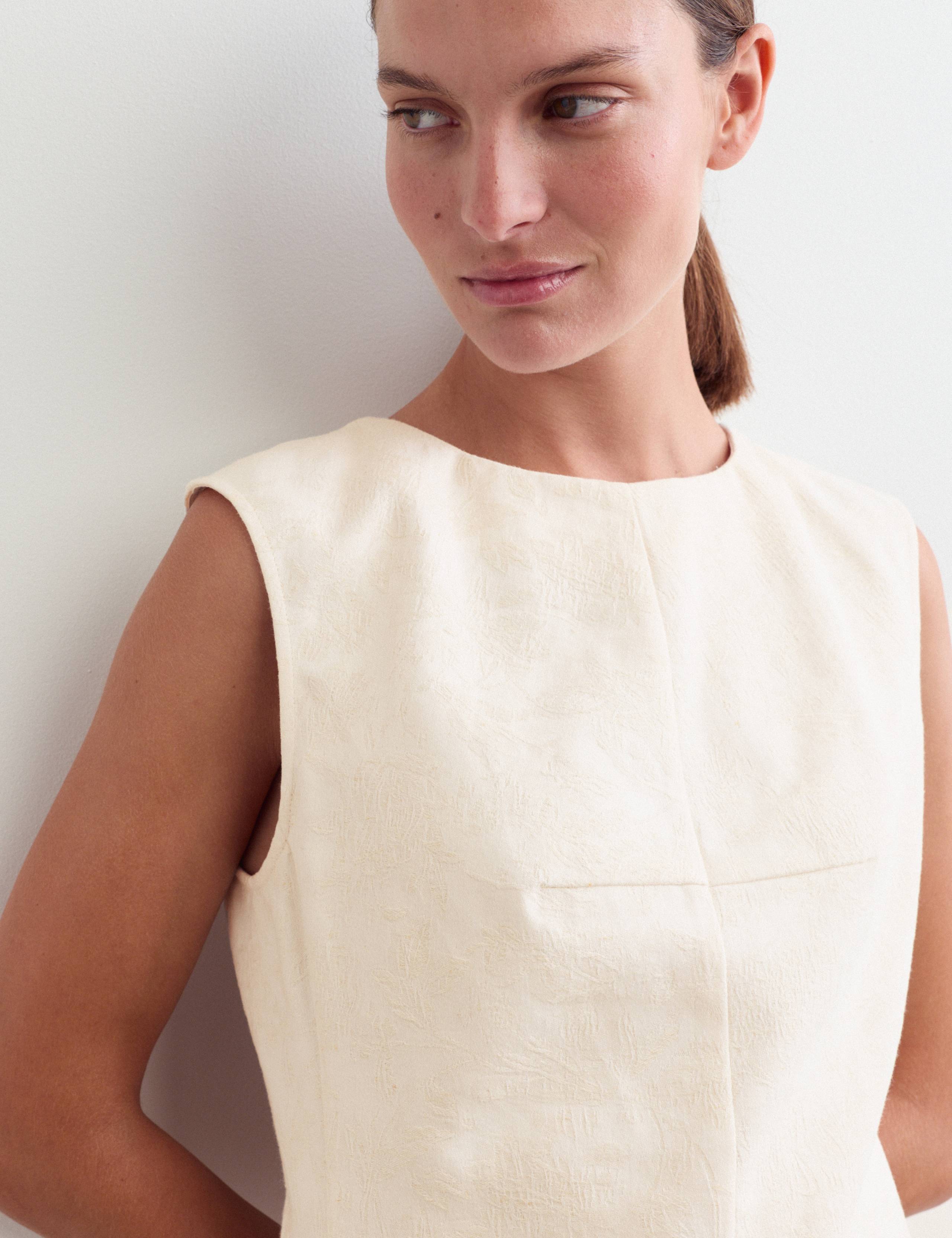 Cotton Blend Jacquard Shift Dress with Linen 3 of 7
