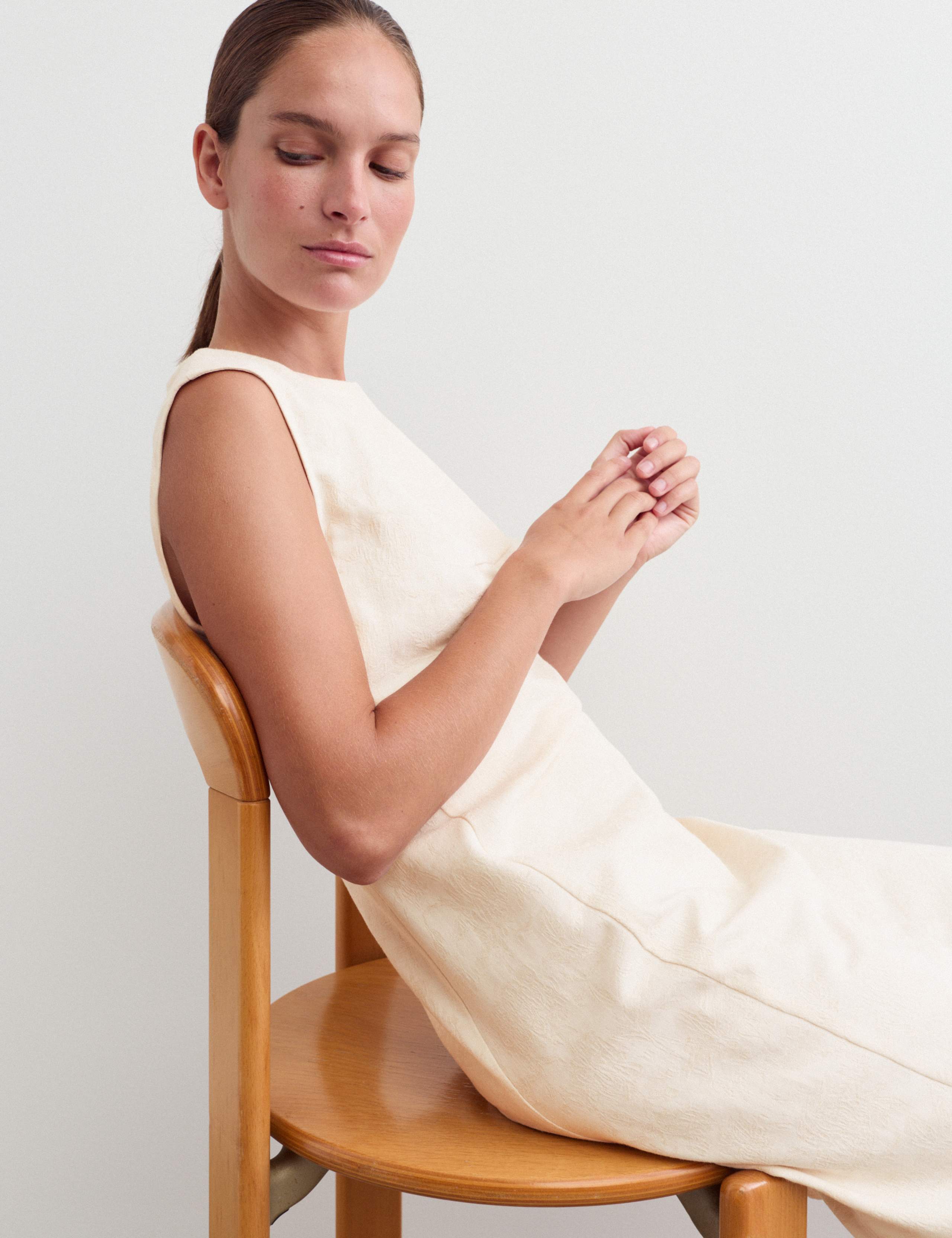 Cotton Blend Jacquard Shift Dress with Linen 5 of 7