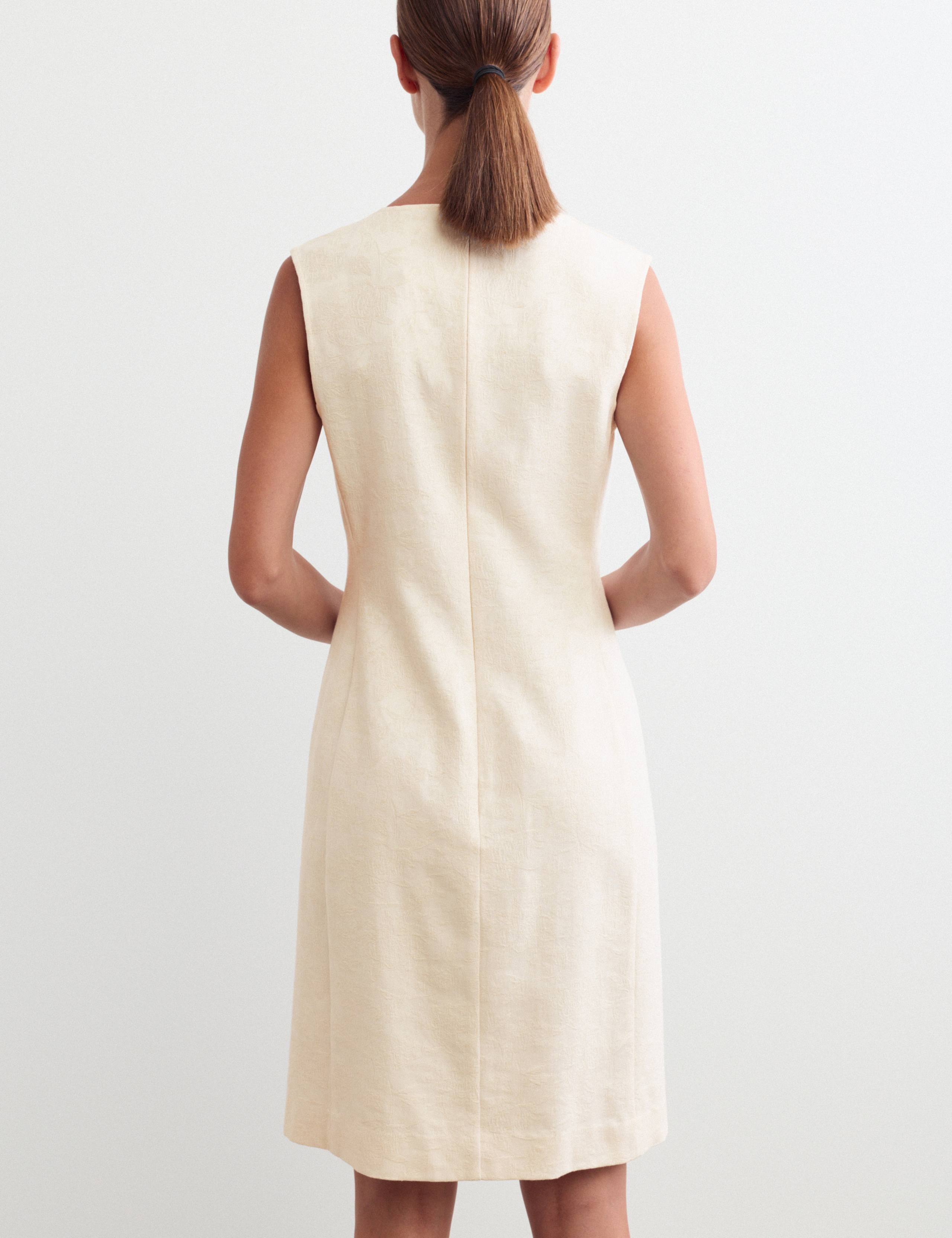 Cotton Blend Jacquard Shift Dress with Linen 7 of 7
