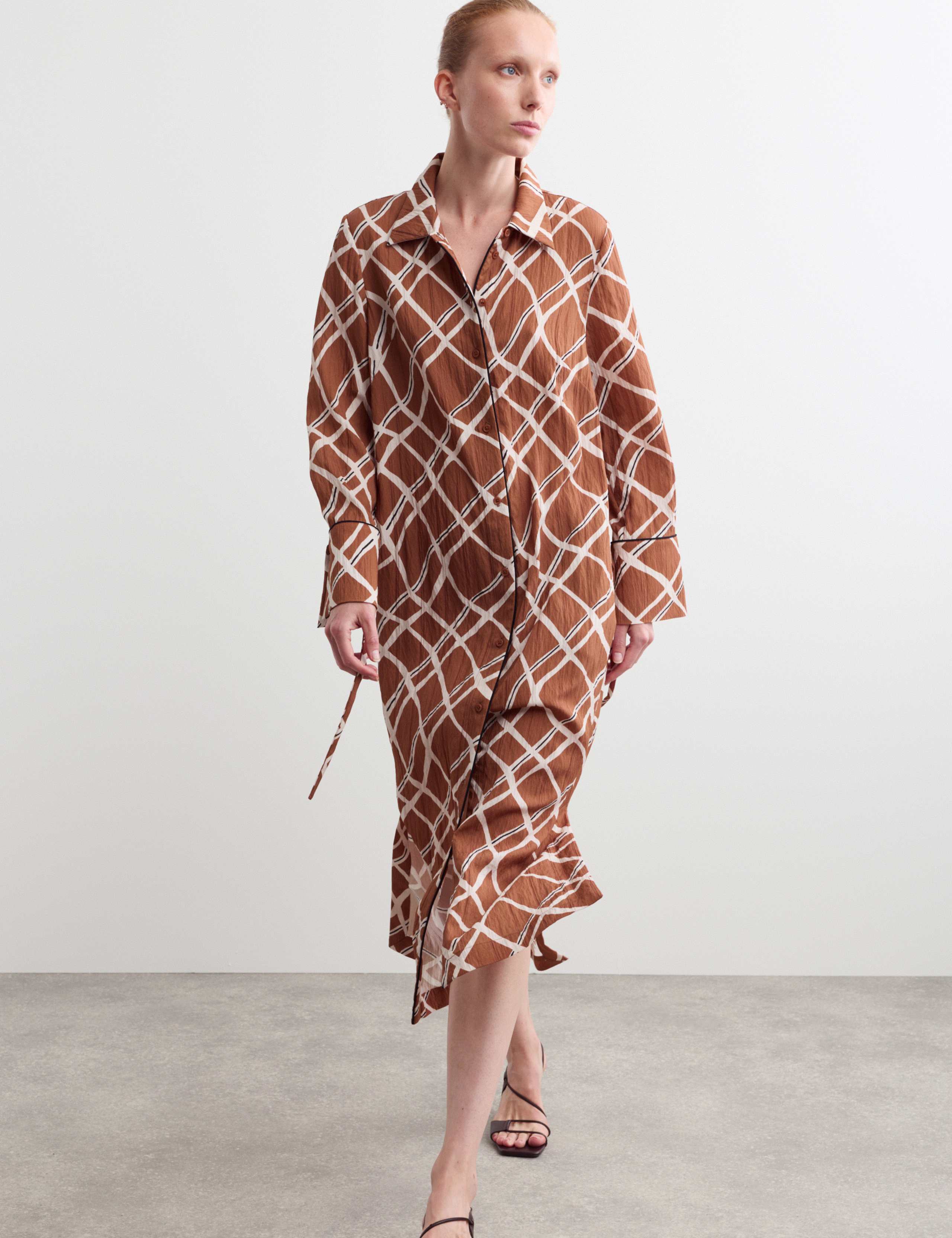 Swirl Check Printed Midi Shirt Dress 1 of 6