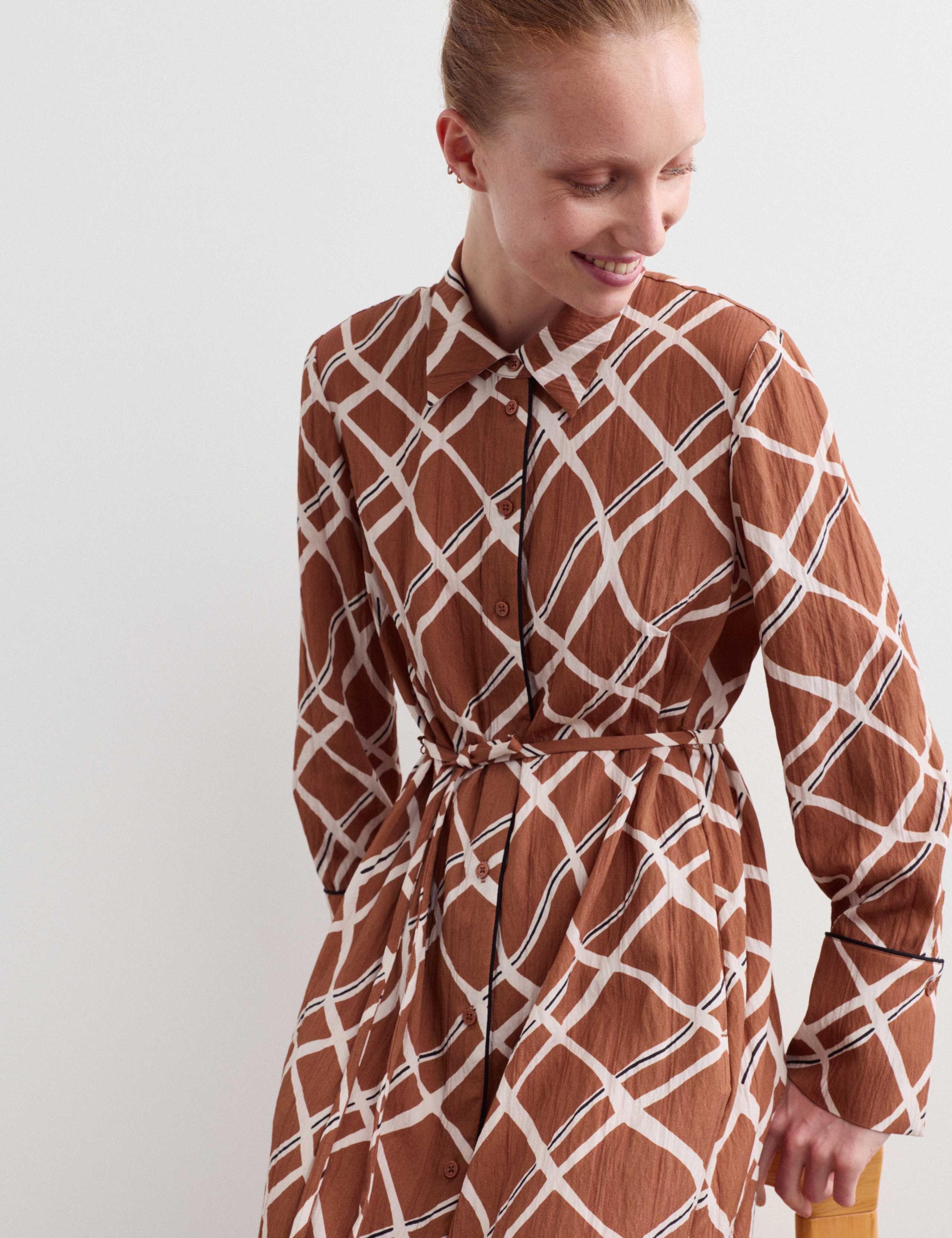 Swirl Check Printed Midi Shirt Dress 3 of 6