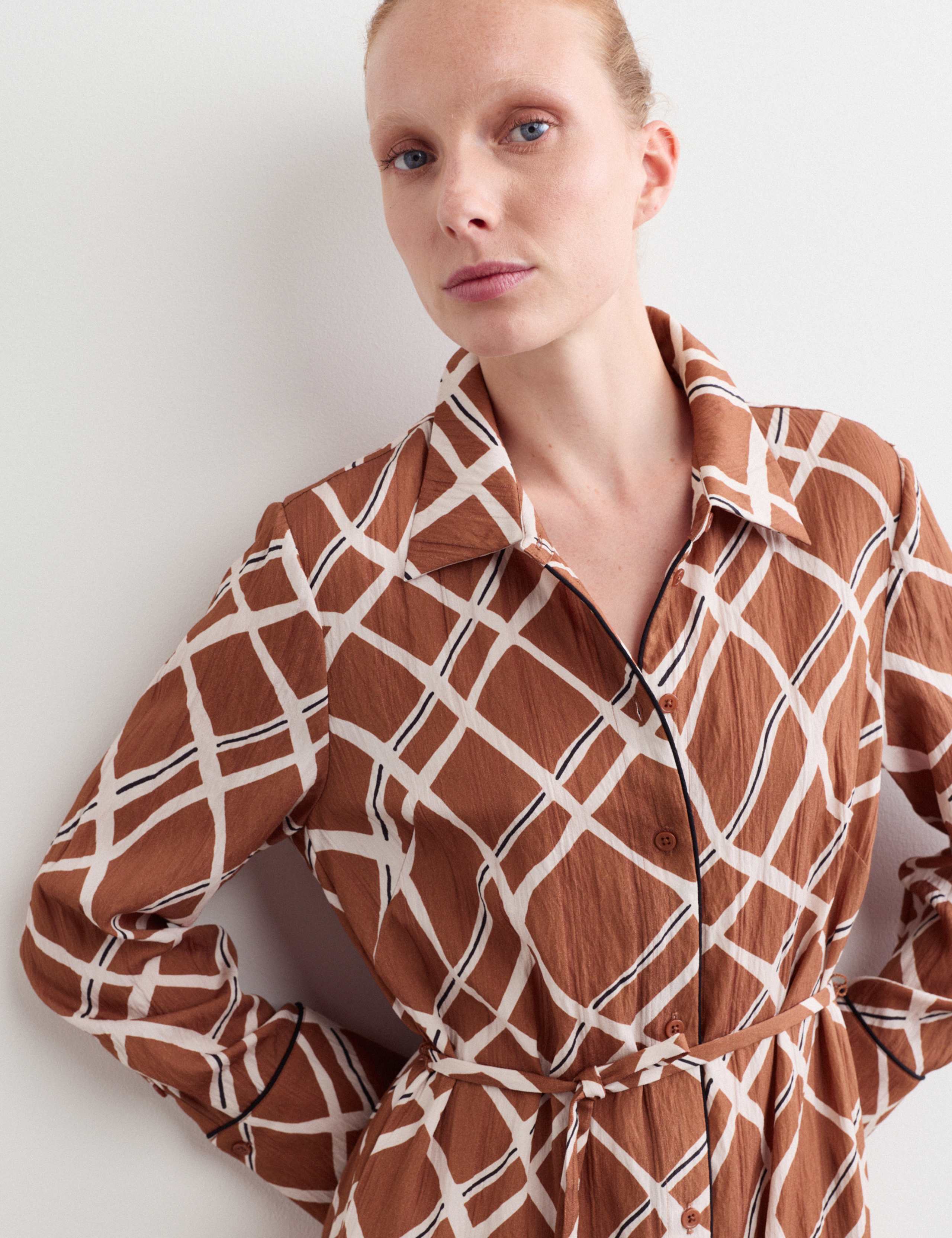 Swirl Check Printed Midi Shirt Dress 4 of 6